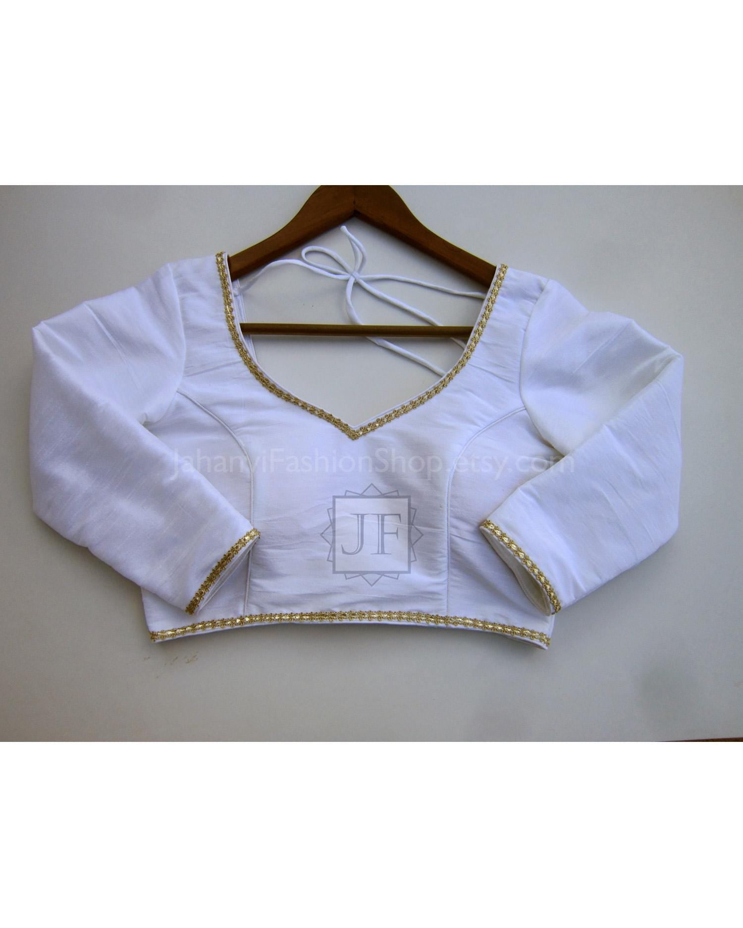 White Saree Blouse: Elegant Designer Top (Custom Sizing Available)