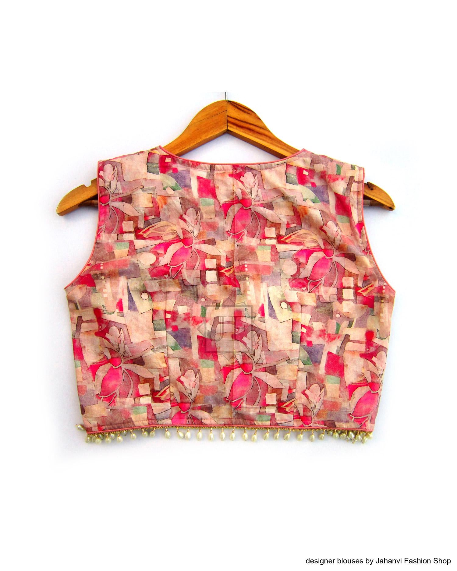 Linen V-Neck Exclusive Saree Blouse: Multicolor, Back Covered, Party Wear
