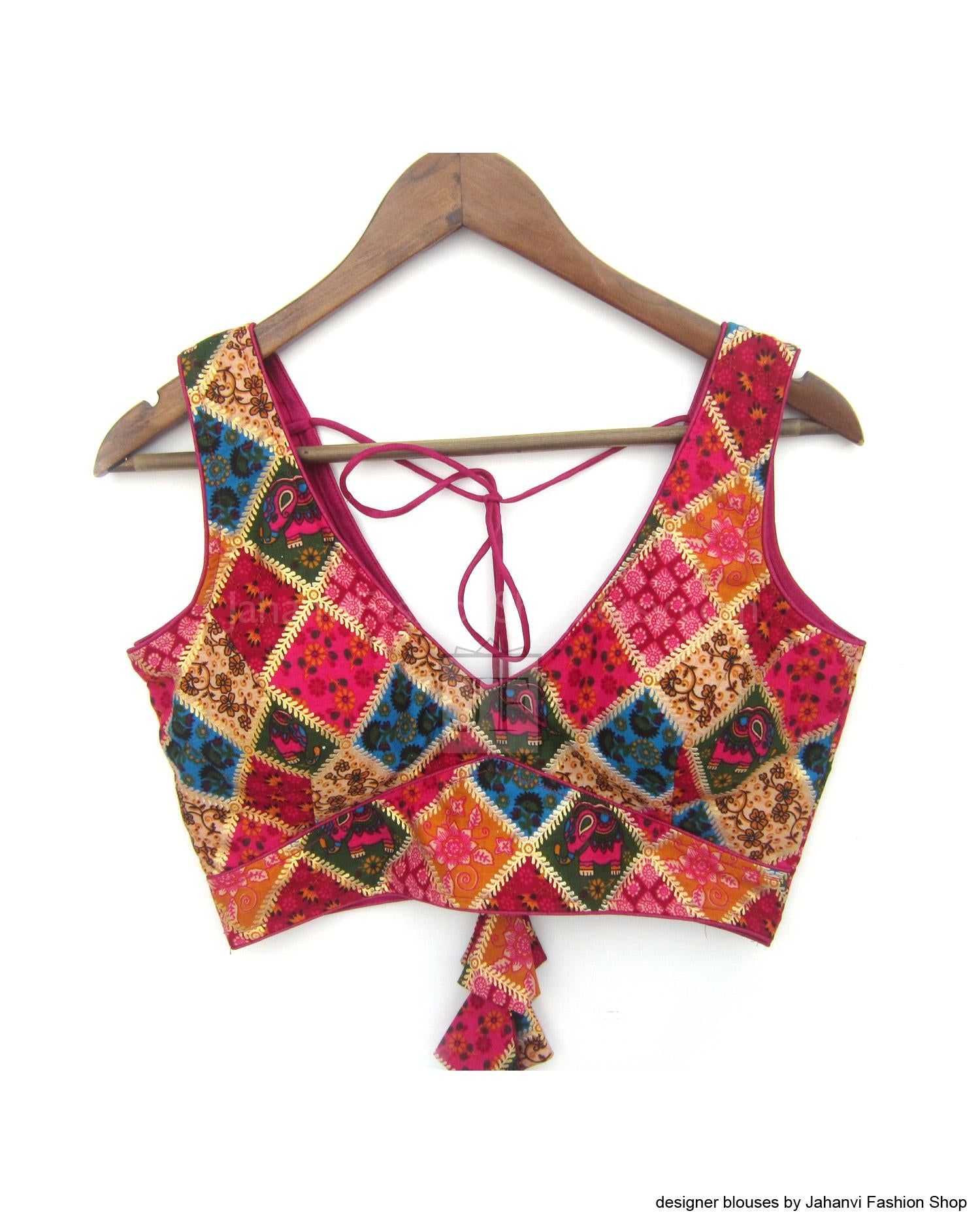 Sabyasachi Deep V-Neck Designer Saree Blouse: Multicolor Top Christmas Gifts for women