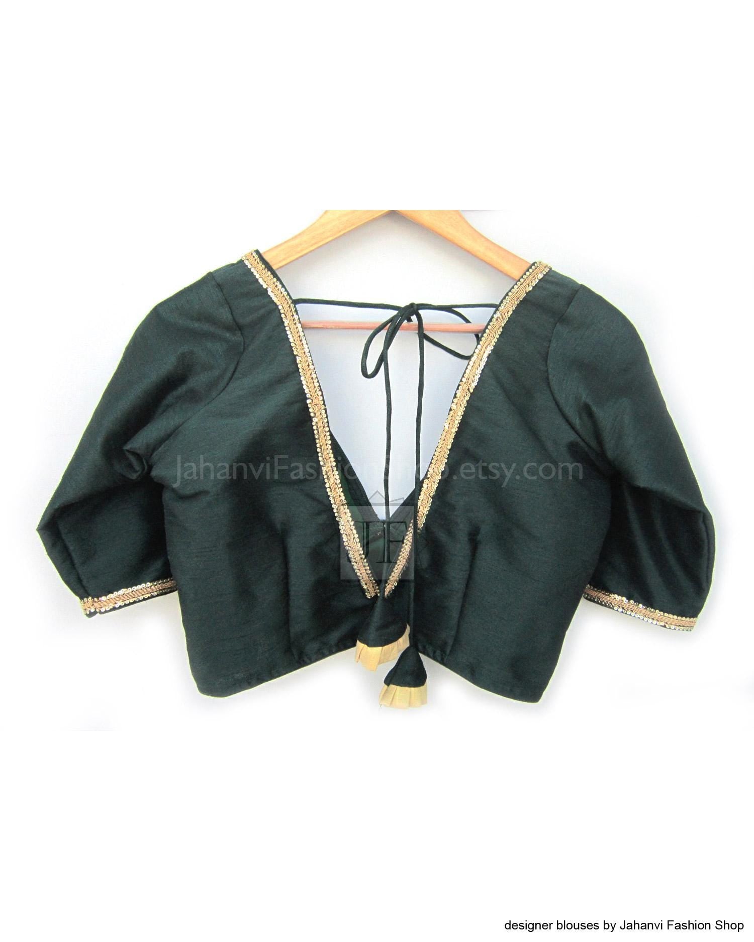 Sabyasachi Saree Blouse, V Neck, Designer Golden Lace - Made to Order