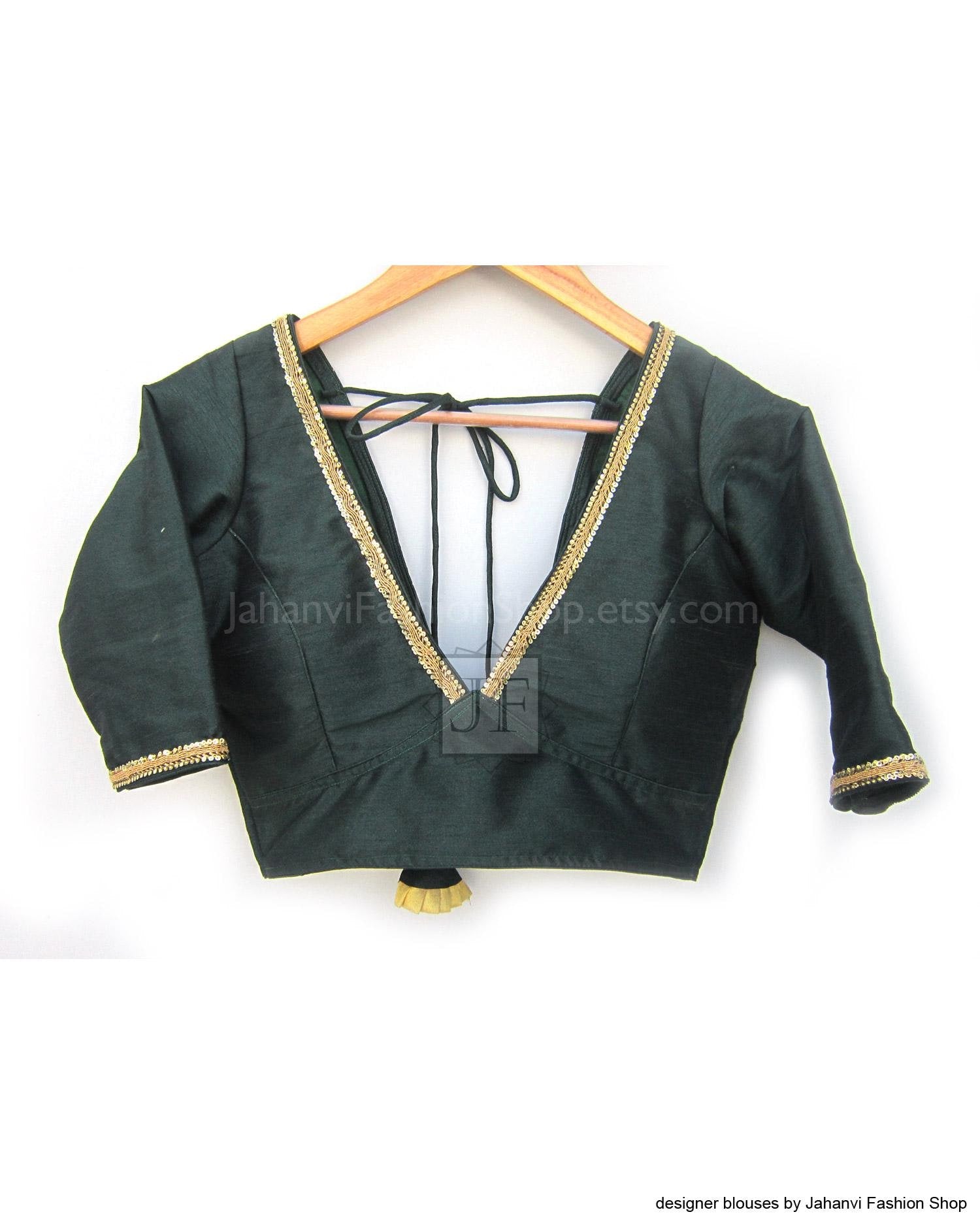 Sabyasachi Saree Blouse, V Neck, Designer Golden Lace - Made to Order