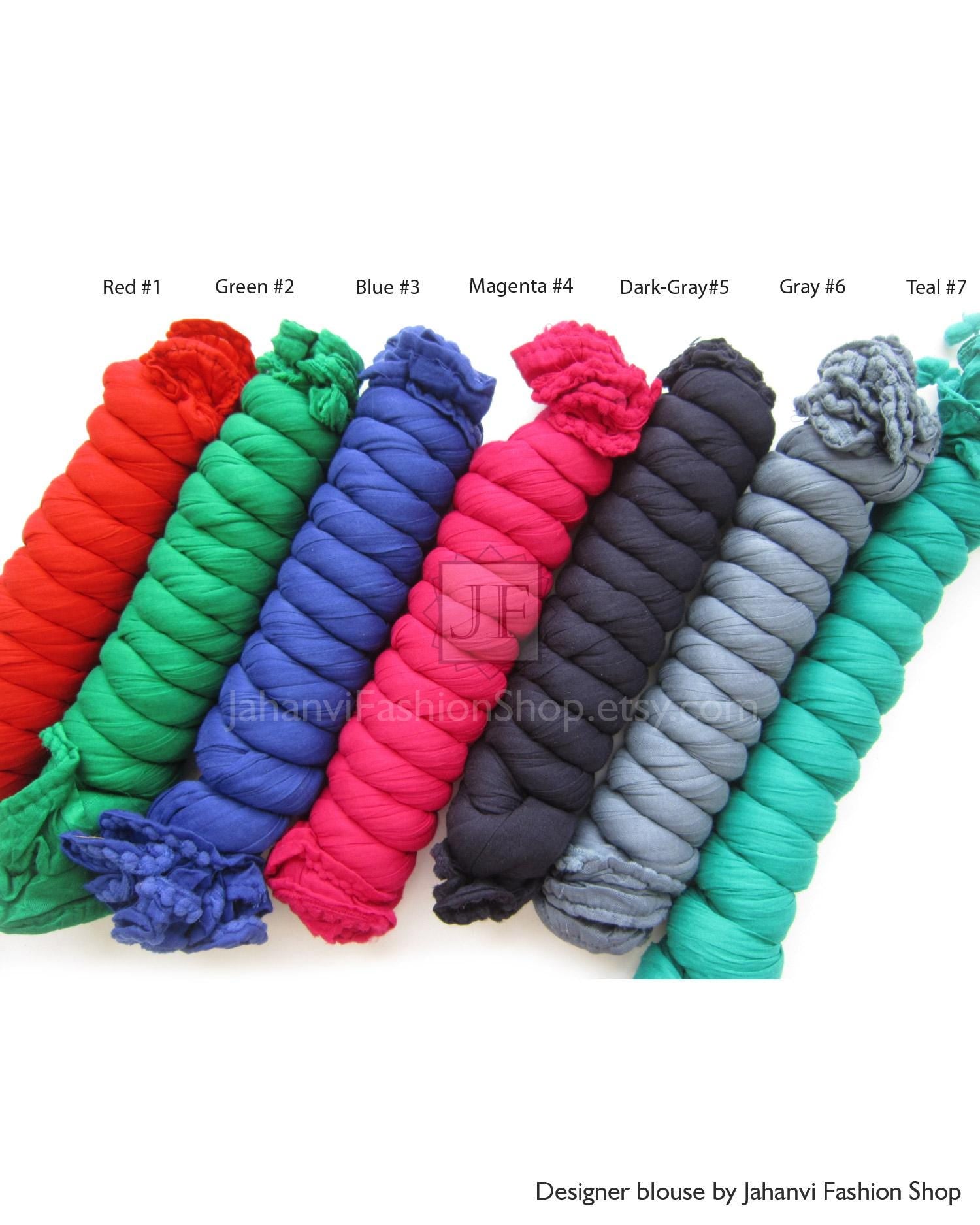 Pure cotton dupatta set of rolled puffed scarves in red, green, blue, pink, dark and teal