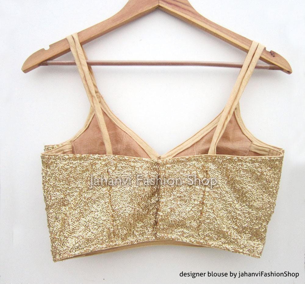 Elegant Spaghetti Strap Sarees Blouse, Glitter Handmade Party Wear Top f Women, Custom Made