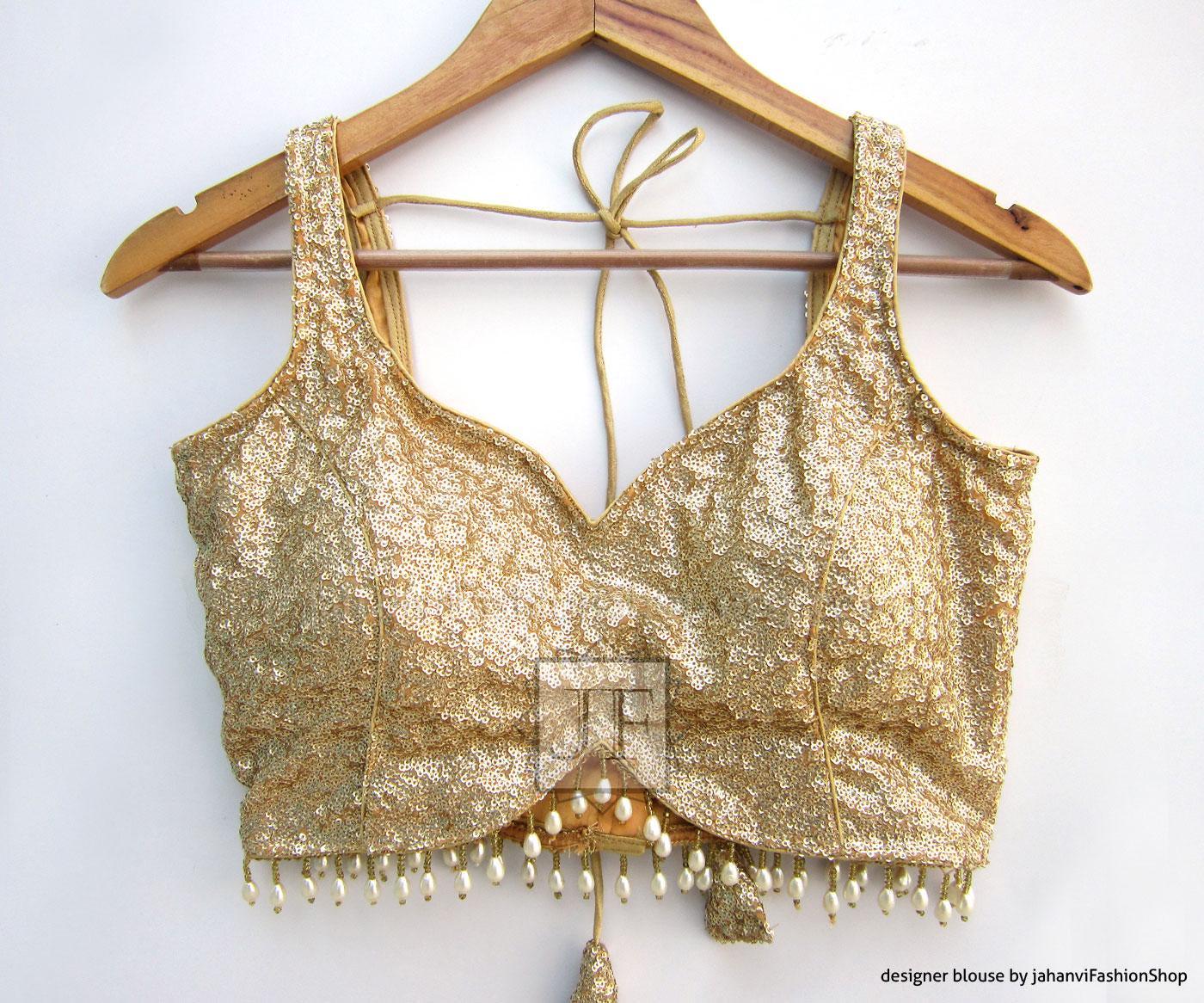 Indian Bridal Sequin Saree Blouse- Glittery Sleeveless Custom Fit Sari Top