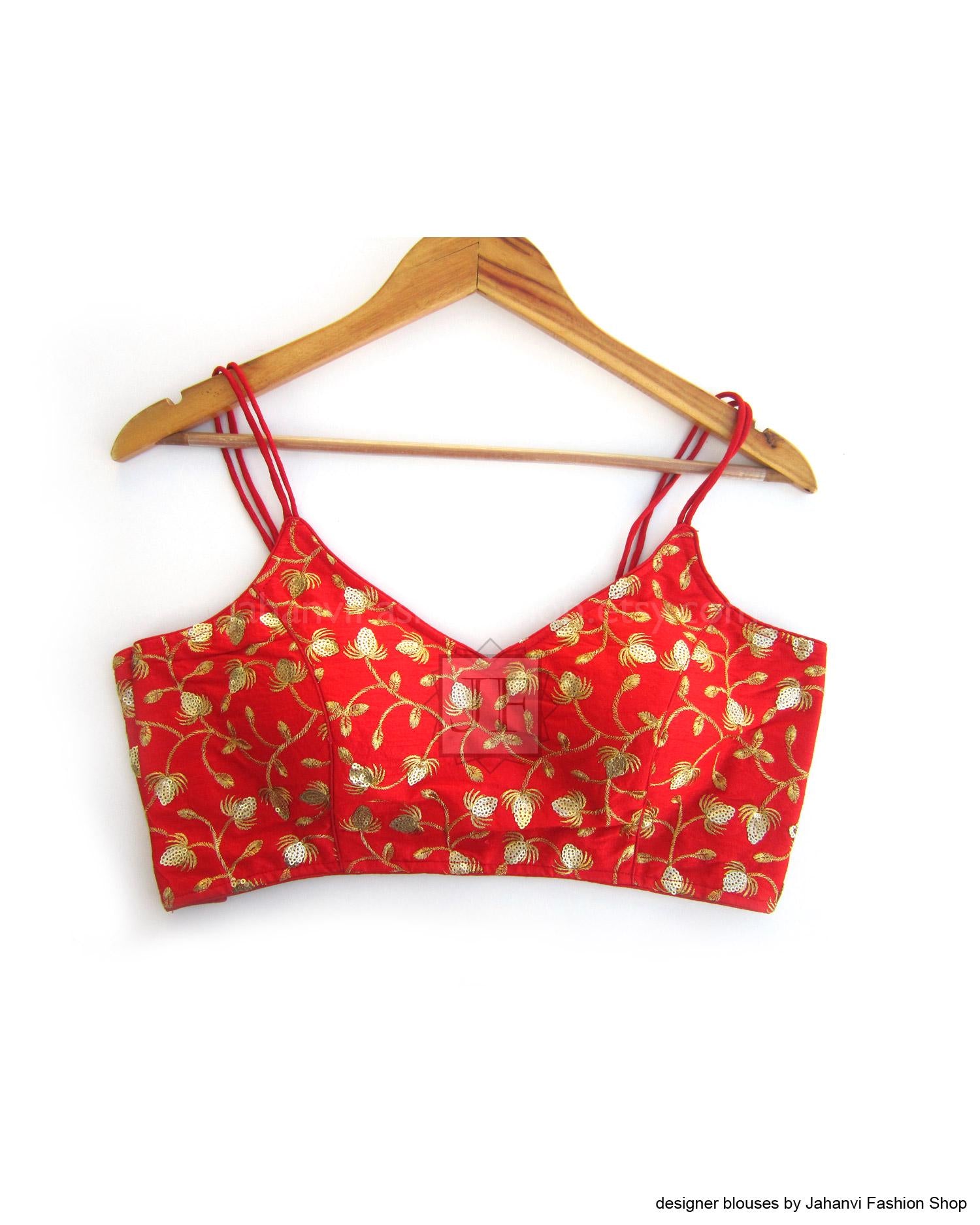 Spaghetti Strap Embroidery Sari Blouse- Party Wear Designer Sari Crop Top