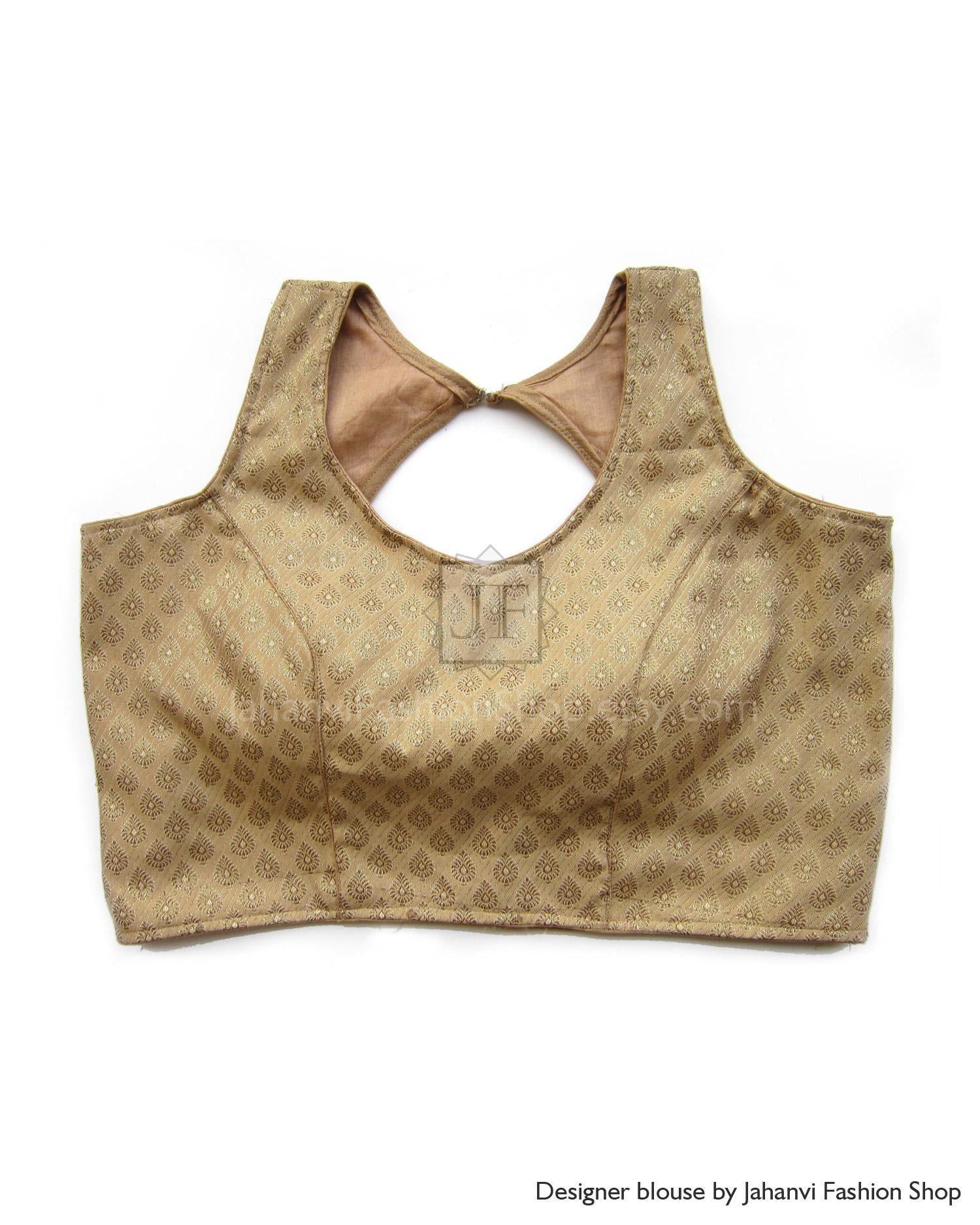 Back Neck with Key Hole Design:  Bollywood Party Wear Readymade Saree Blouse, Hook Closure