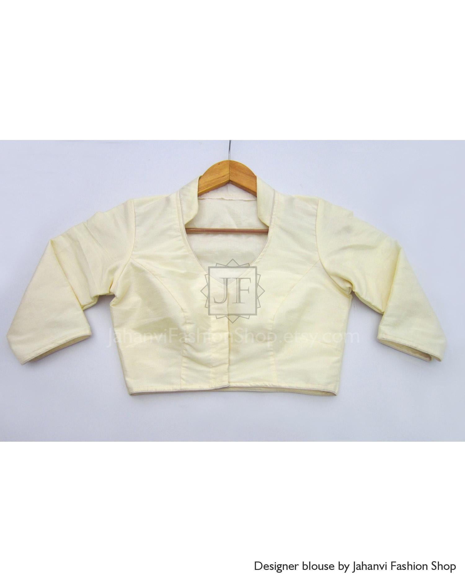Collared Saree Blouse: Long Sleeves, Custom Fit, Lightweight Fabric