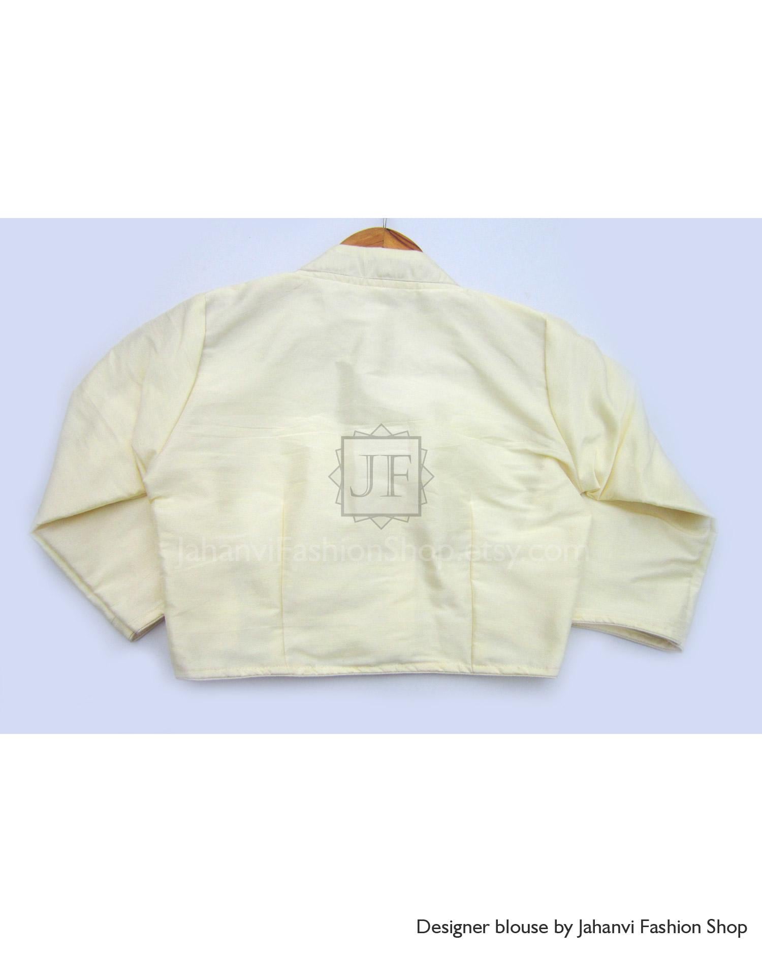 Collared Saree Blouse: Long Sleeves, Custom Fit, Lightweight Fabric
