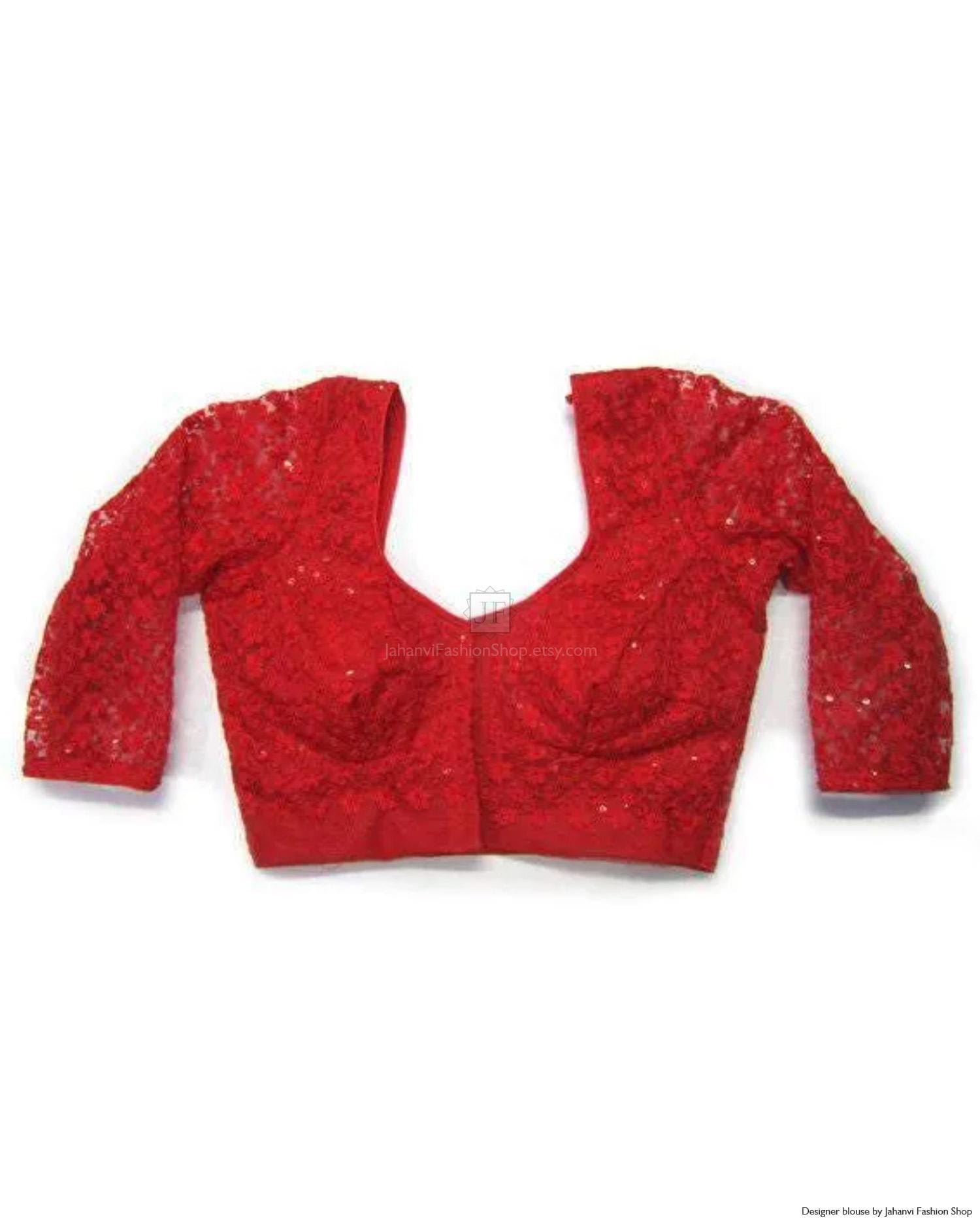 Embroidery Saree Blouse- Party Wear Custom Sizes Crop Top with 3/4 Sleeves