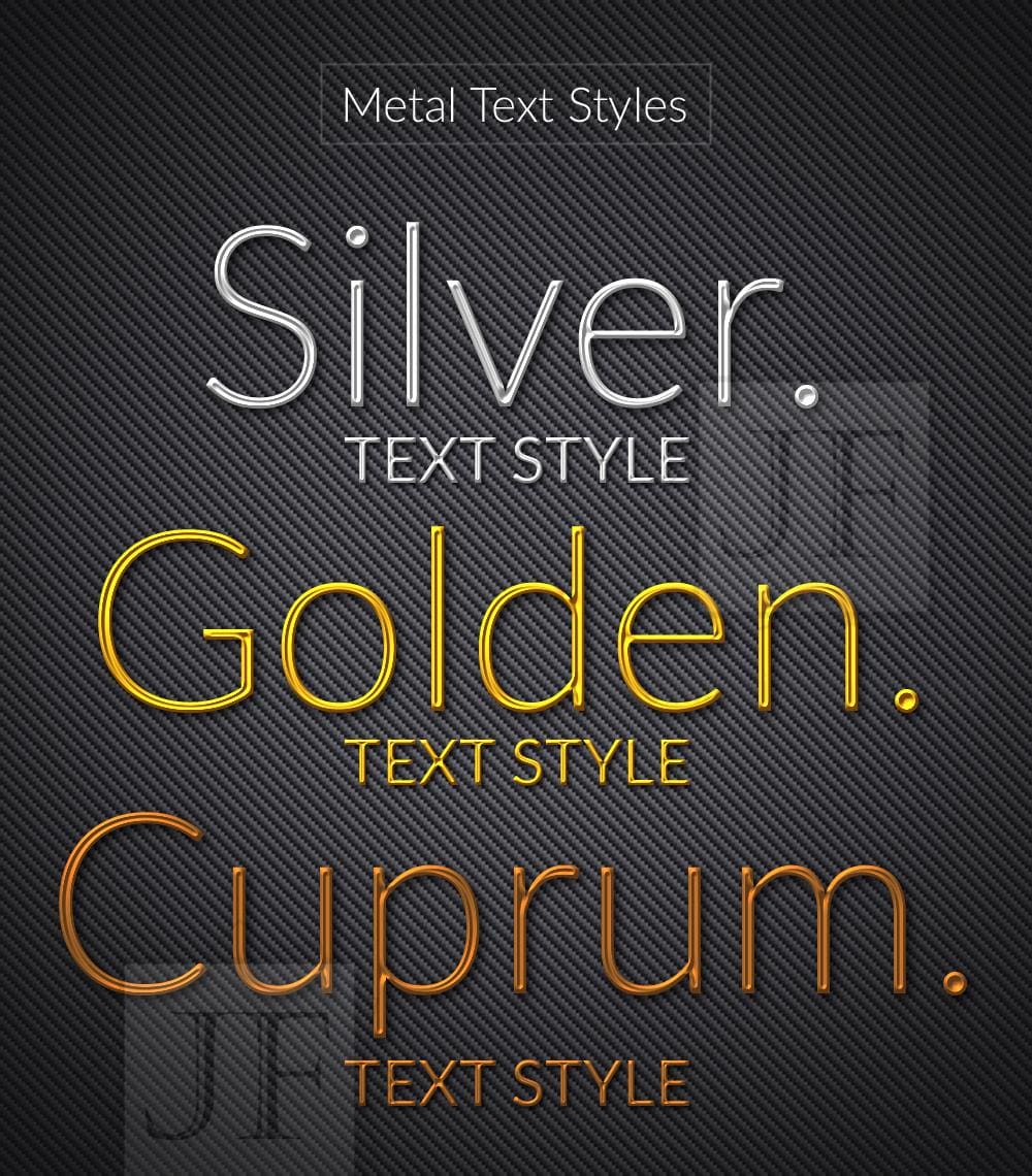 Metal Text Effects, Silver Gold Copper: Photoshop ASL & PSD