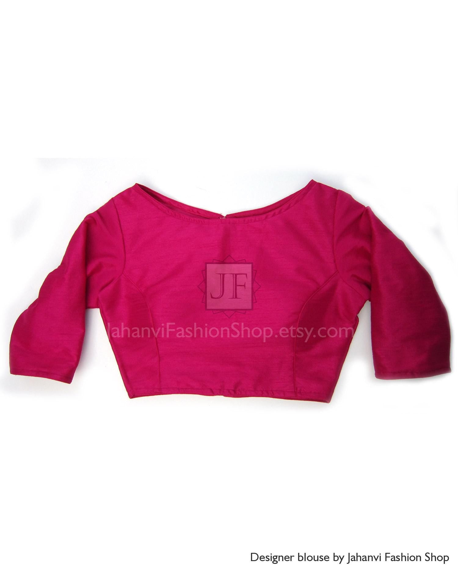 Indian Saree Blouse Boat Neck- Long Sleeve Wedding Top - Custom Fit
