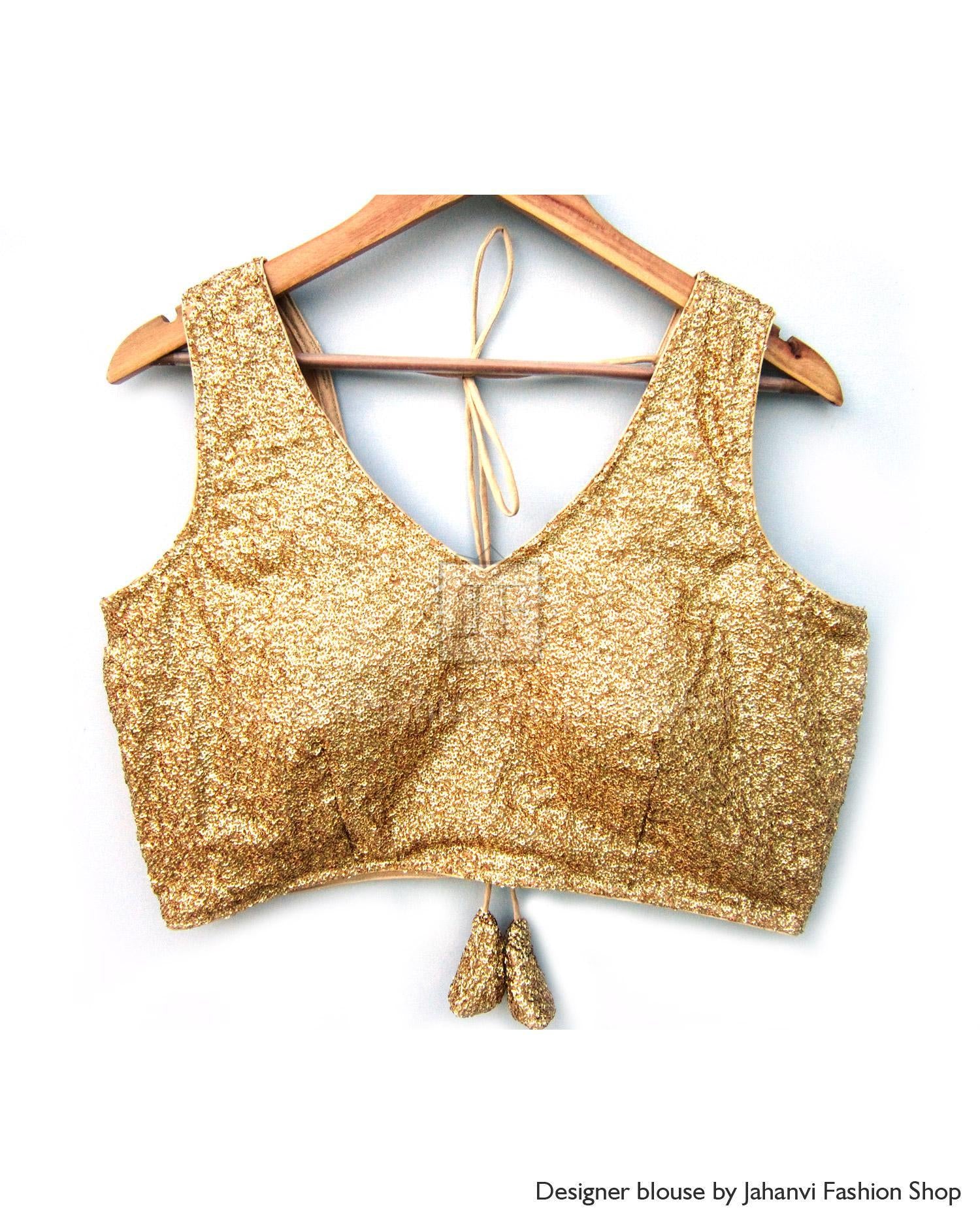 Glimmer Sequin Saree Blouse- Golden Indian Hollywood Top