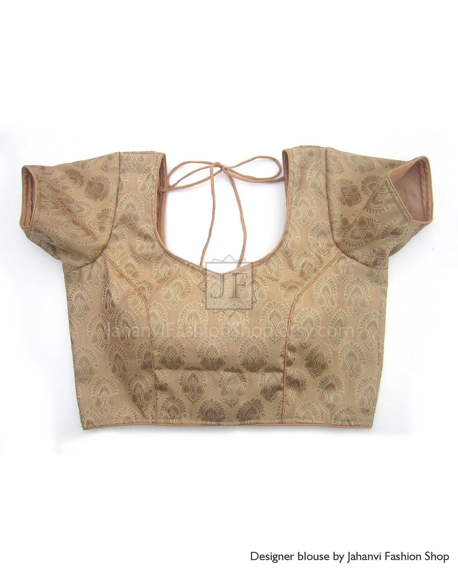Sweet Heart Neck Bollywood Golden Saree Blouse: Crop Top, Short Sleeves