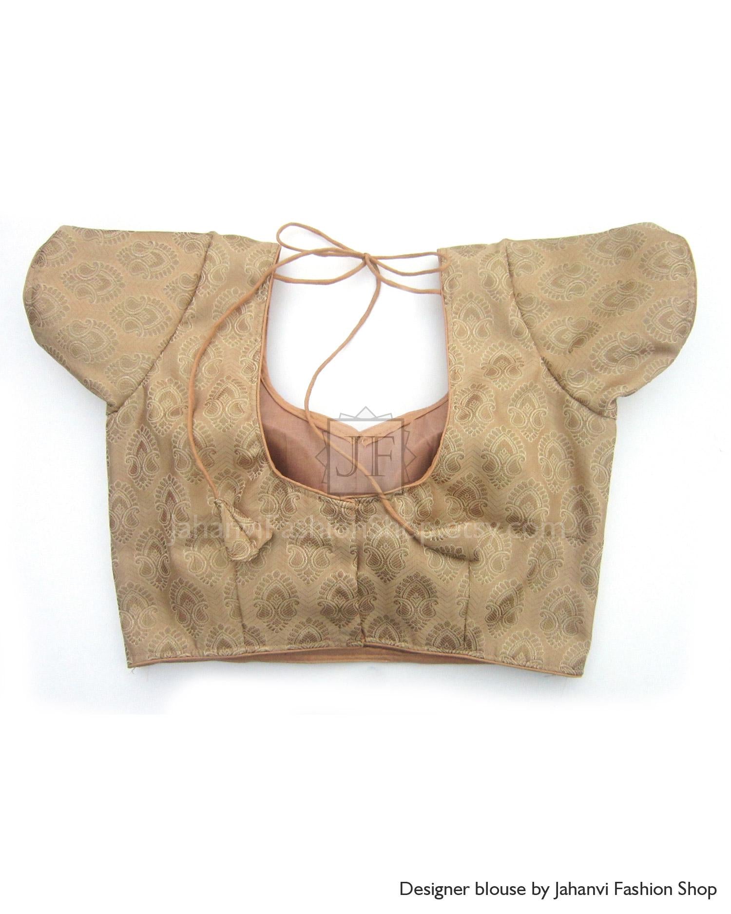 Sweet Heart Neck Bollywood Golden Saree Blouse: Crop Top, Short Sleeves