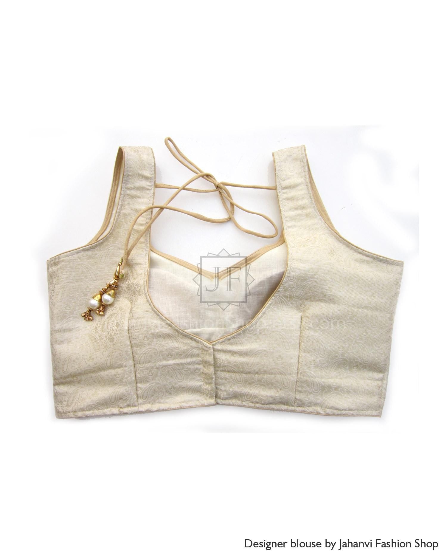 Golden Brocade Saree Blouse: Designer Bridal Top for Lehenga