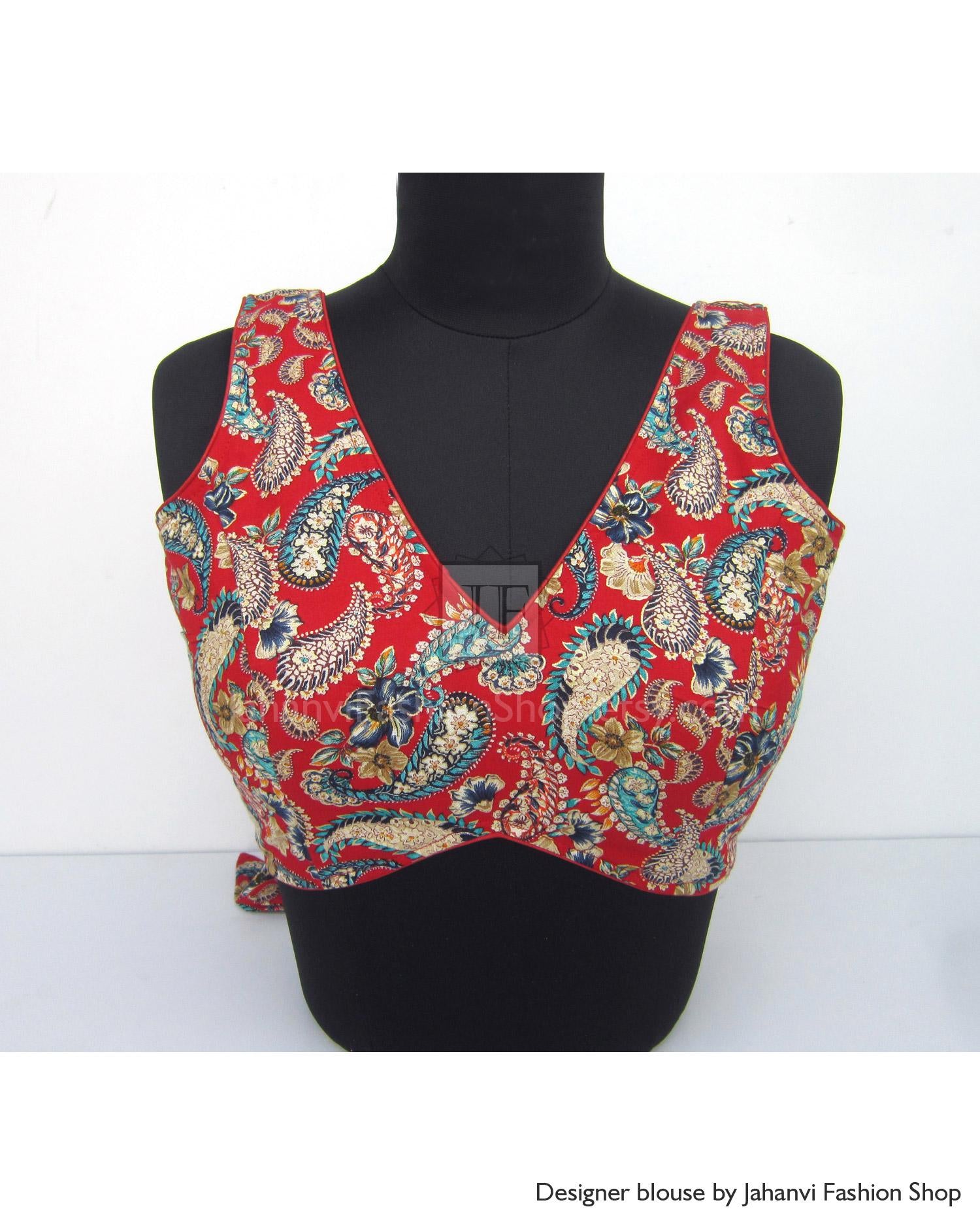 V-Neck Sabyasachi Saree Blouse: Bow Tie Party Wear Designer Sari Top