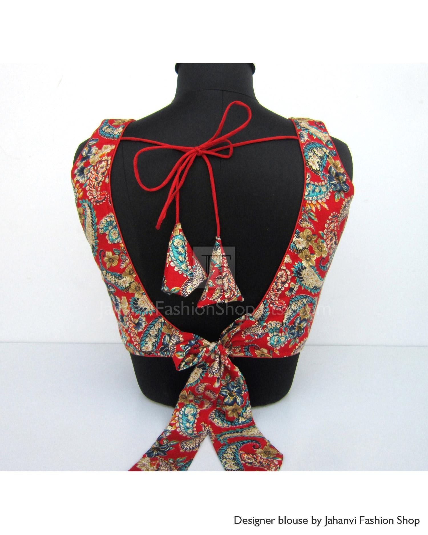 V-Neck Sabyasachi Saree Blouse: Bow Tie Party Wear Designer Sari Top