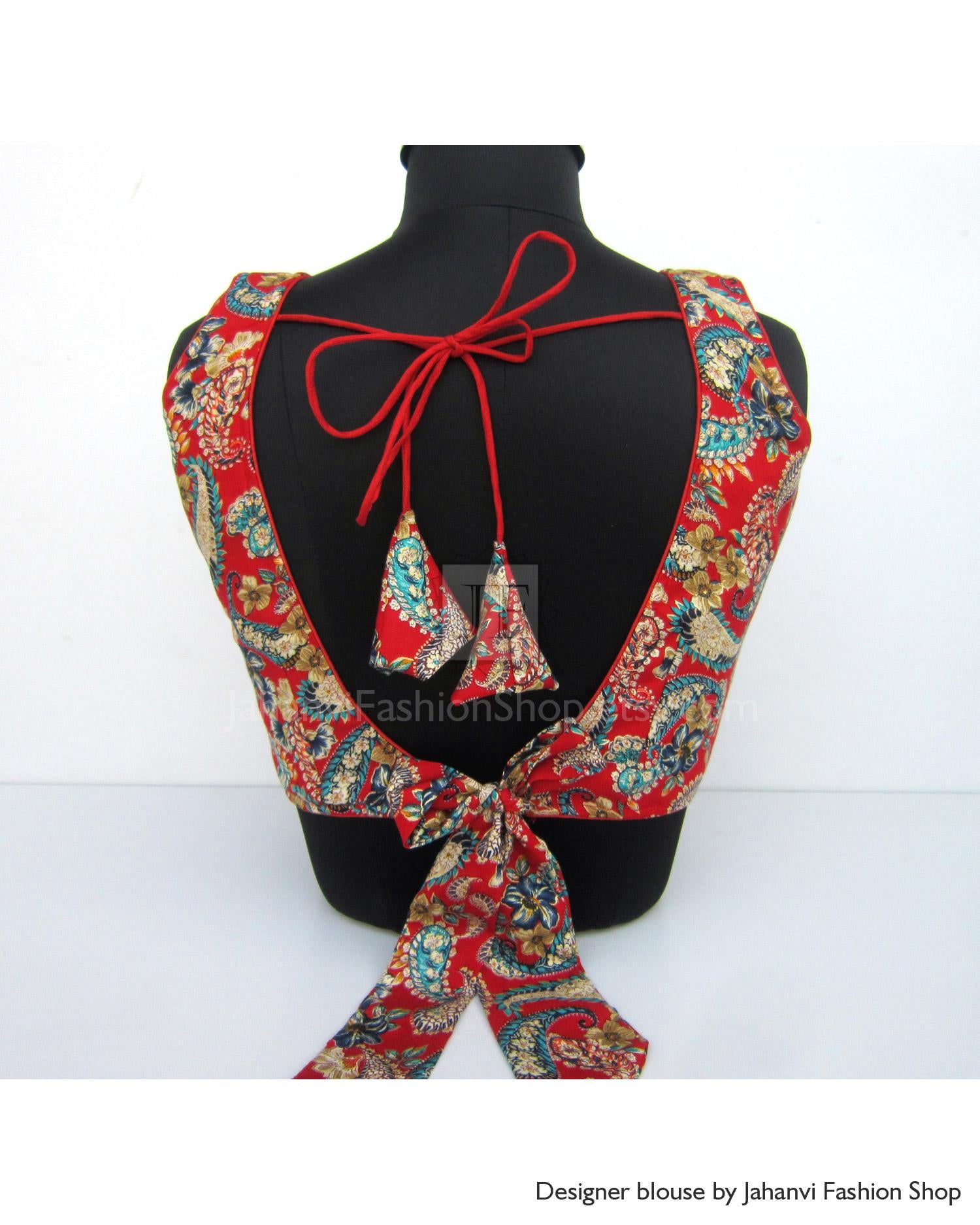 V-Neck Sabyasachi Saree Blouse: Bow Tie Party Wear Designer Sari Top