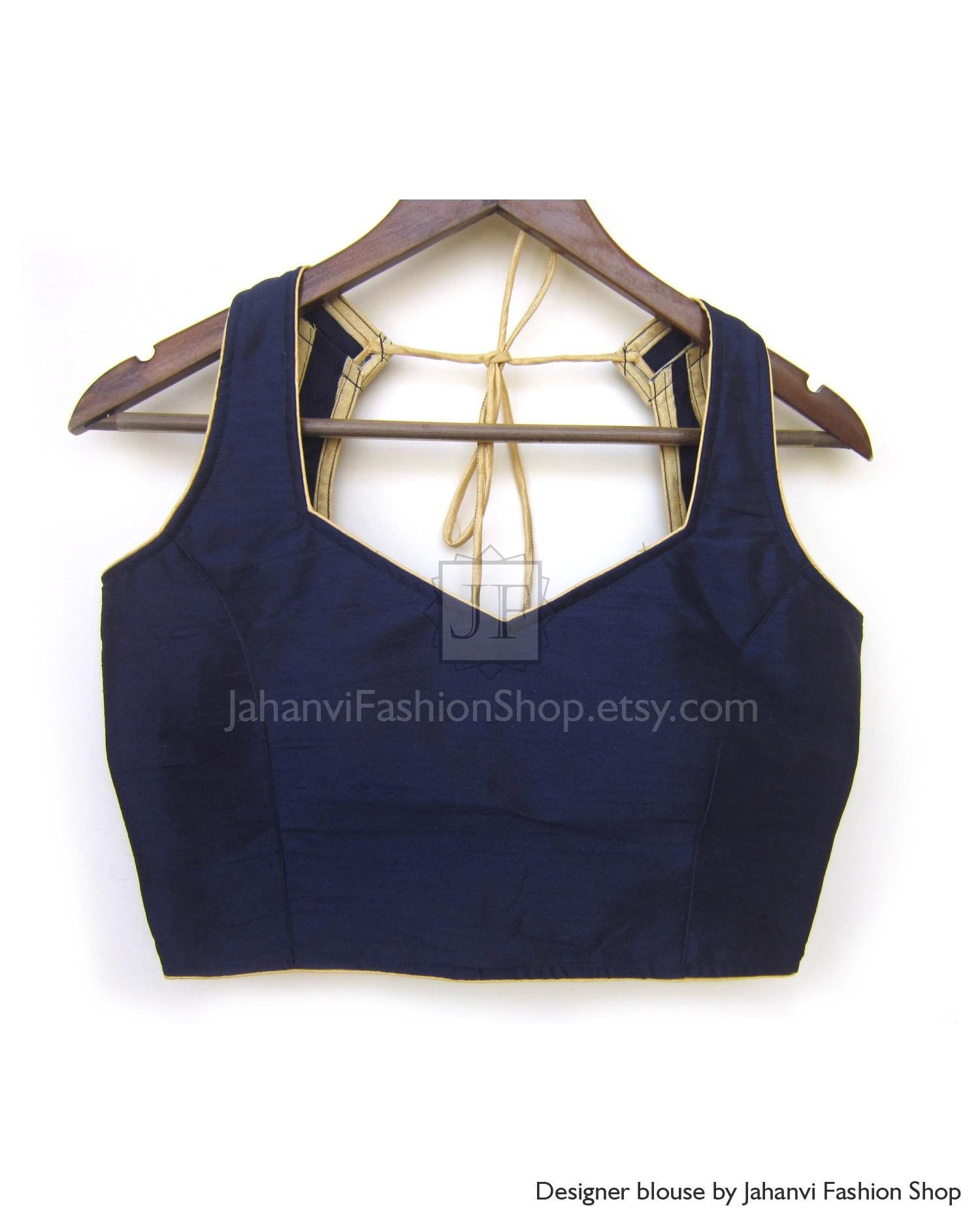 Designer Saree Blouse: Halter Neck Style (Made to Order, Padded)