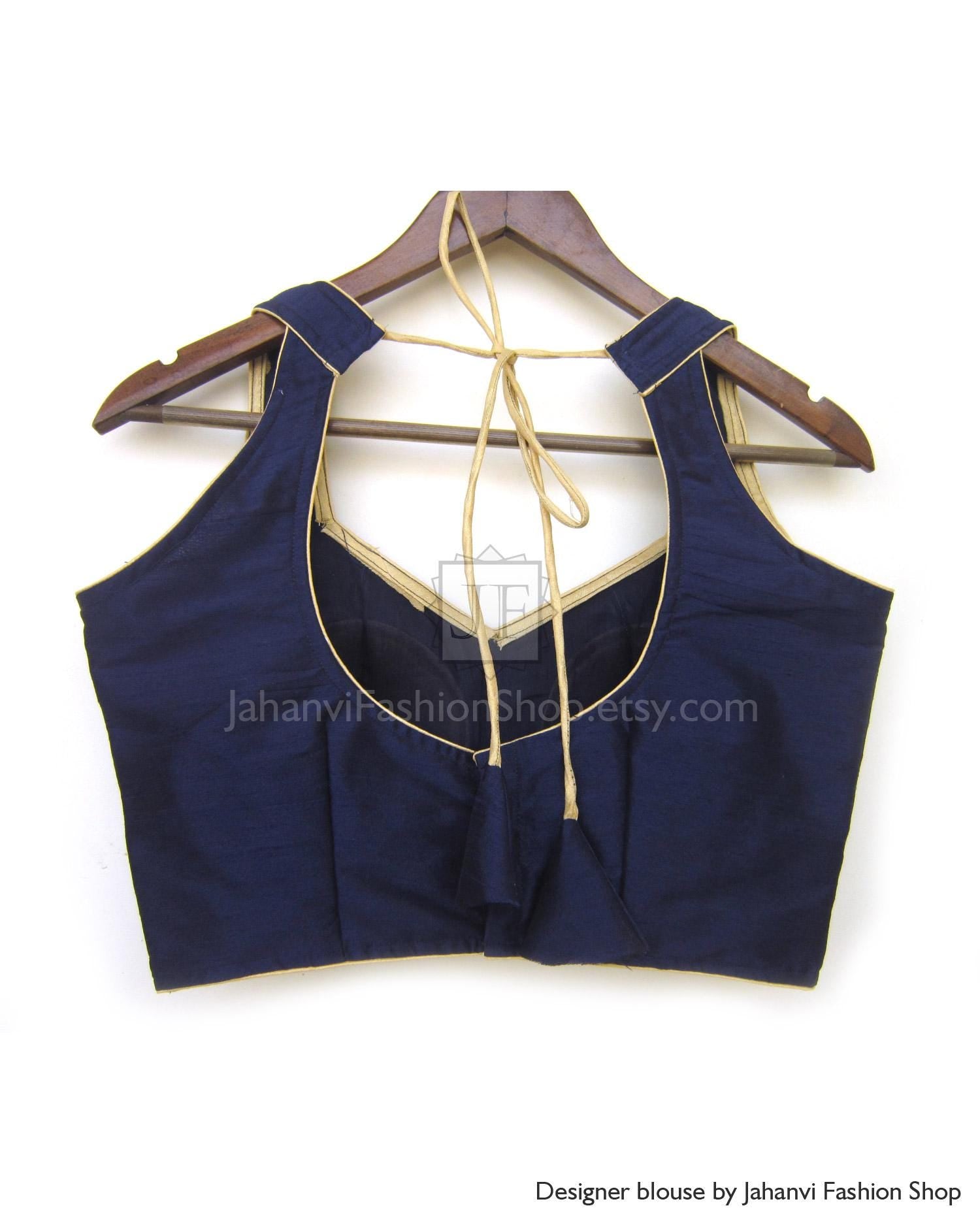 Designer Saree Blouse: Halter Neck Style (Made to Order, Padded)
