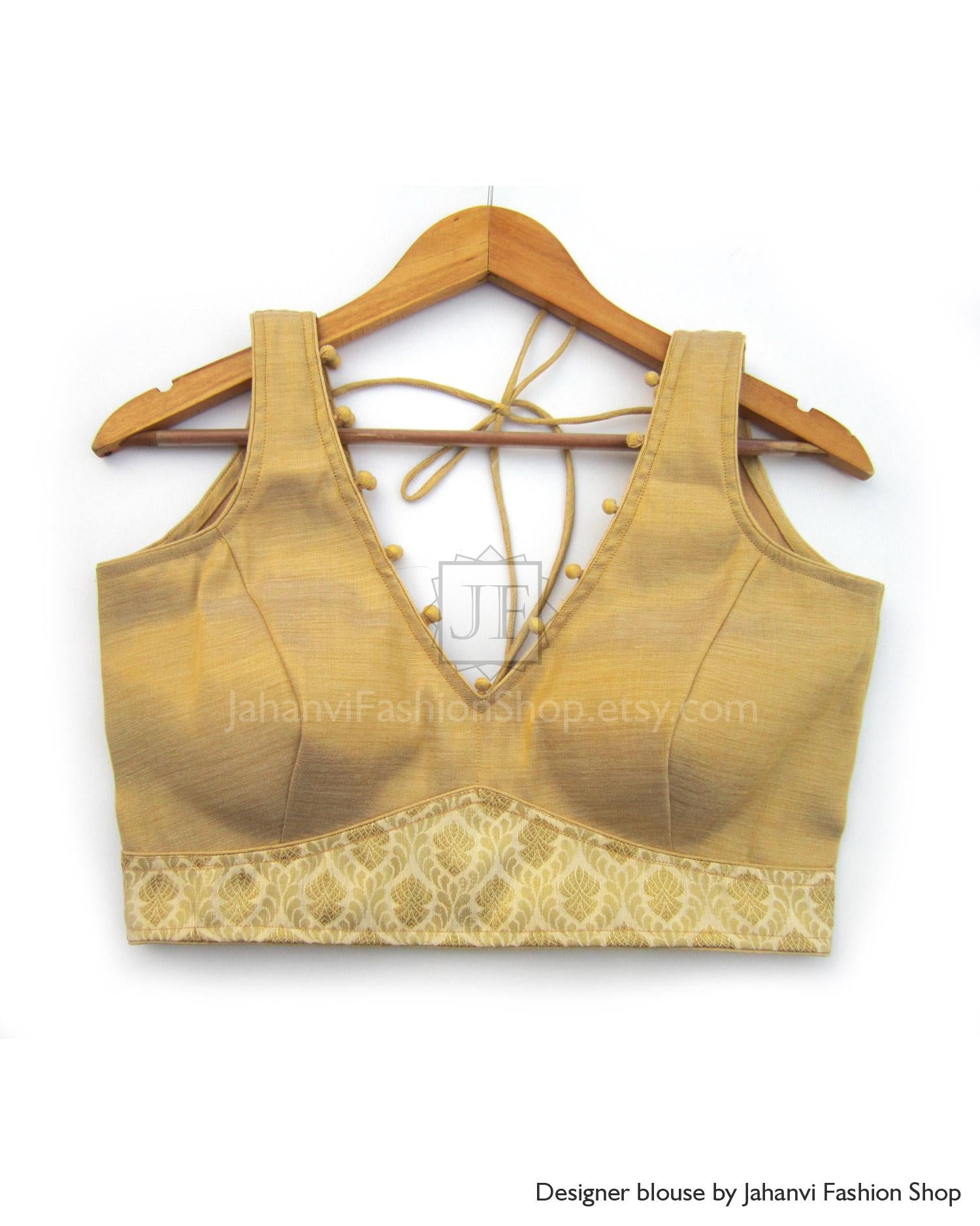 V-neck Indian Saree Blouse- Designer Sari Top for Bridal Sari