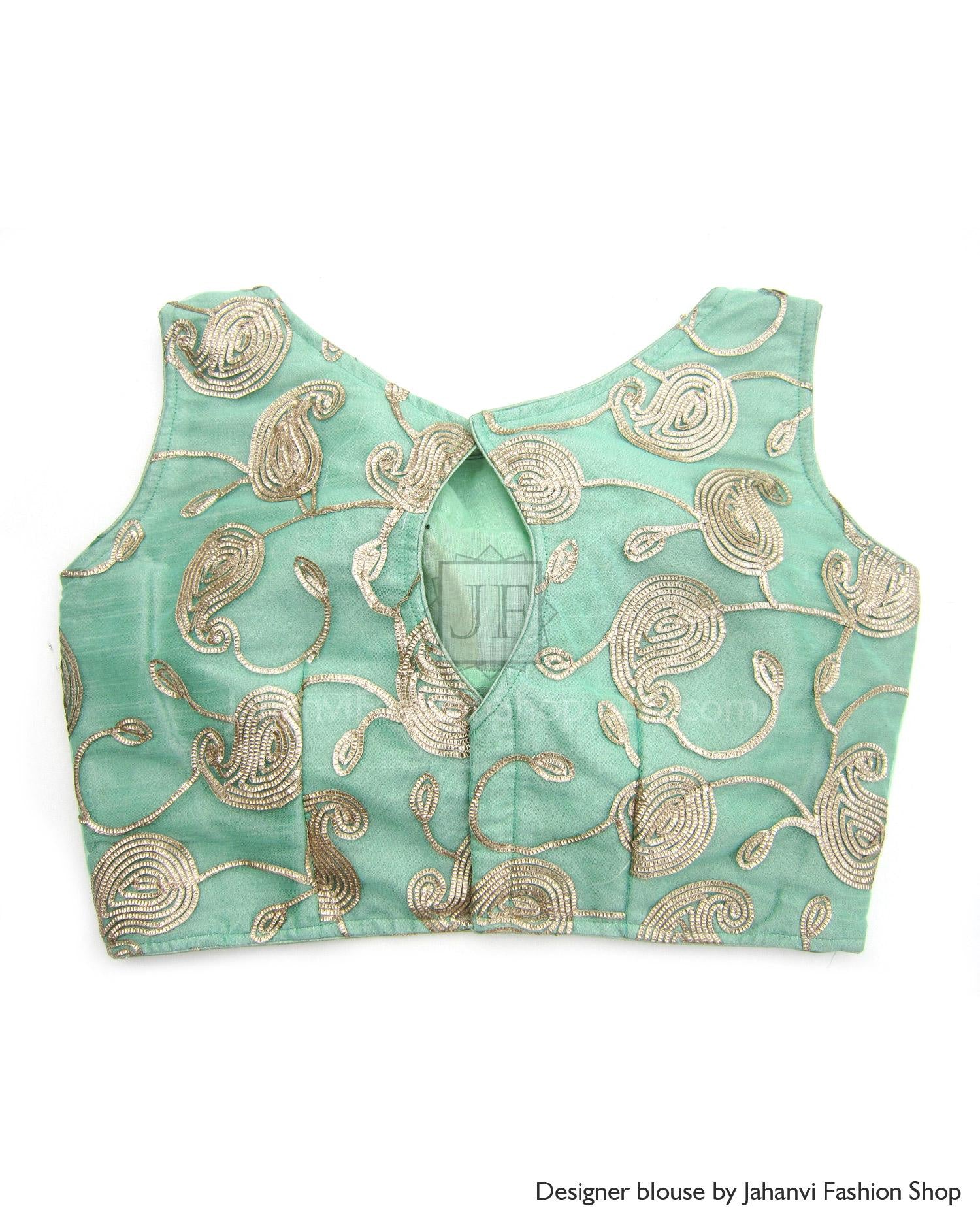 Sea Green Readymade Designer Embroidery Saree Blouse For Women | Boat Neck Bridal & Party Wear Custom Fit Crop Top Indian Silk Sari Blouse