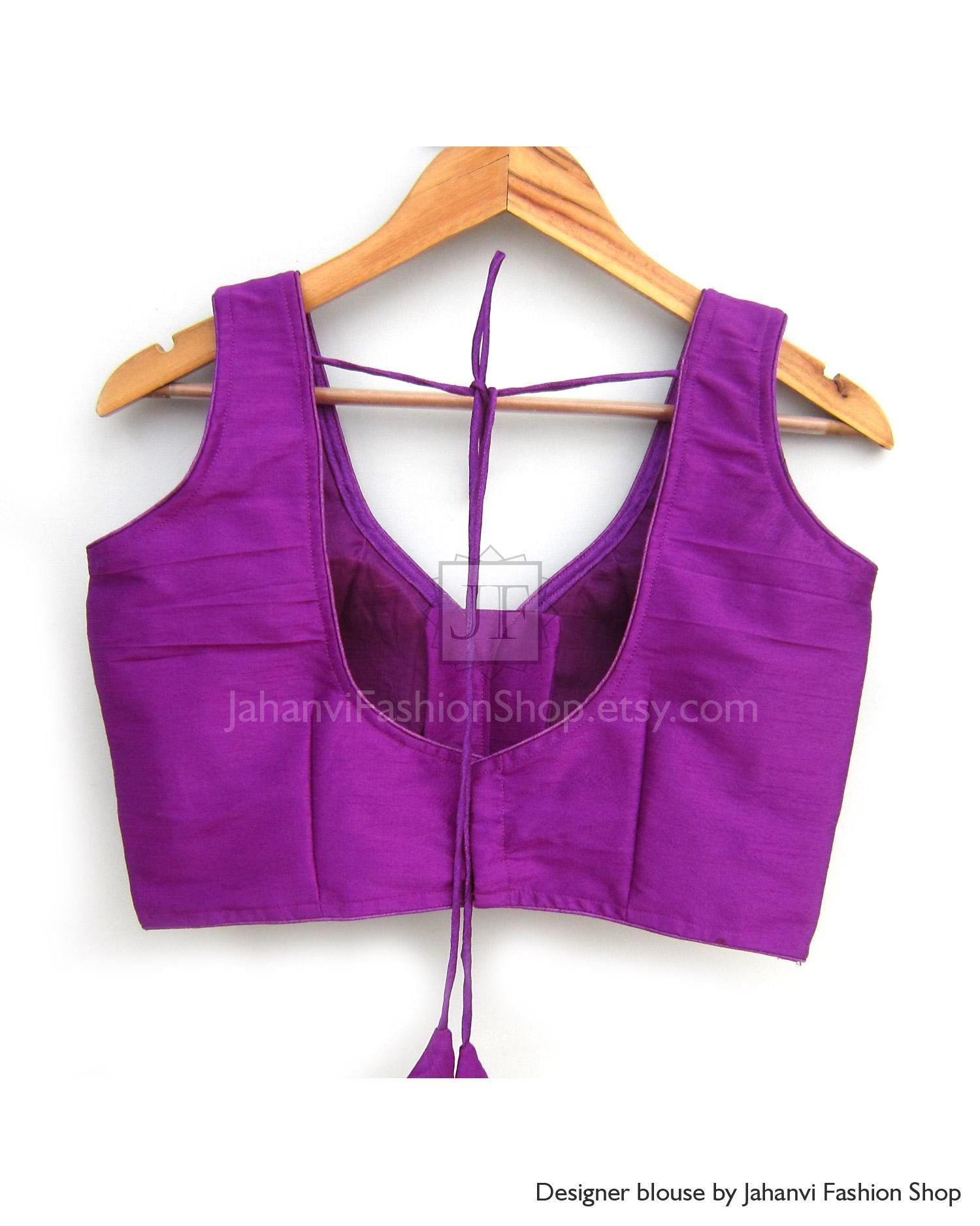 Sleeveless Sabyasachi Saree Blouse: Bridal Dupion Silk, Back Open Crop Top