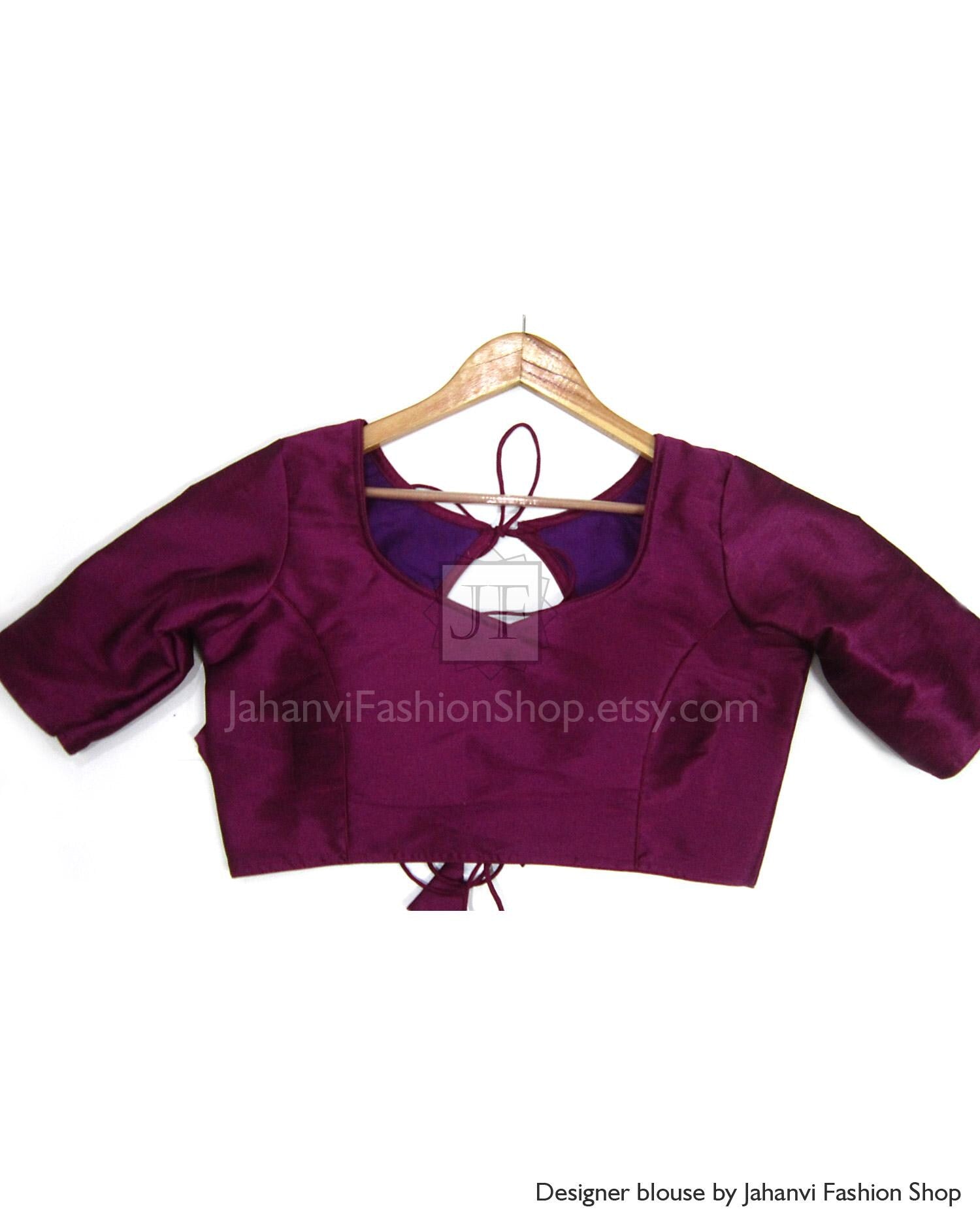 Boat Neck Dupion Silk Saree Blouse: Double Tie Sari Top with Long Sleeves
