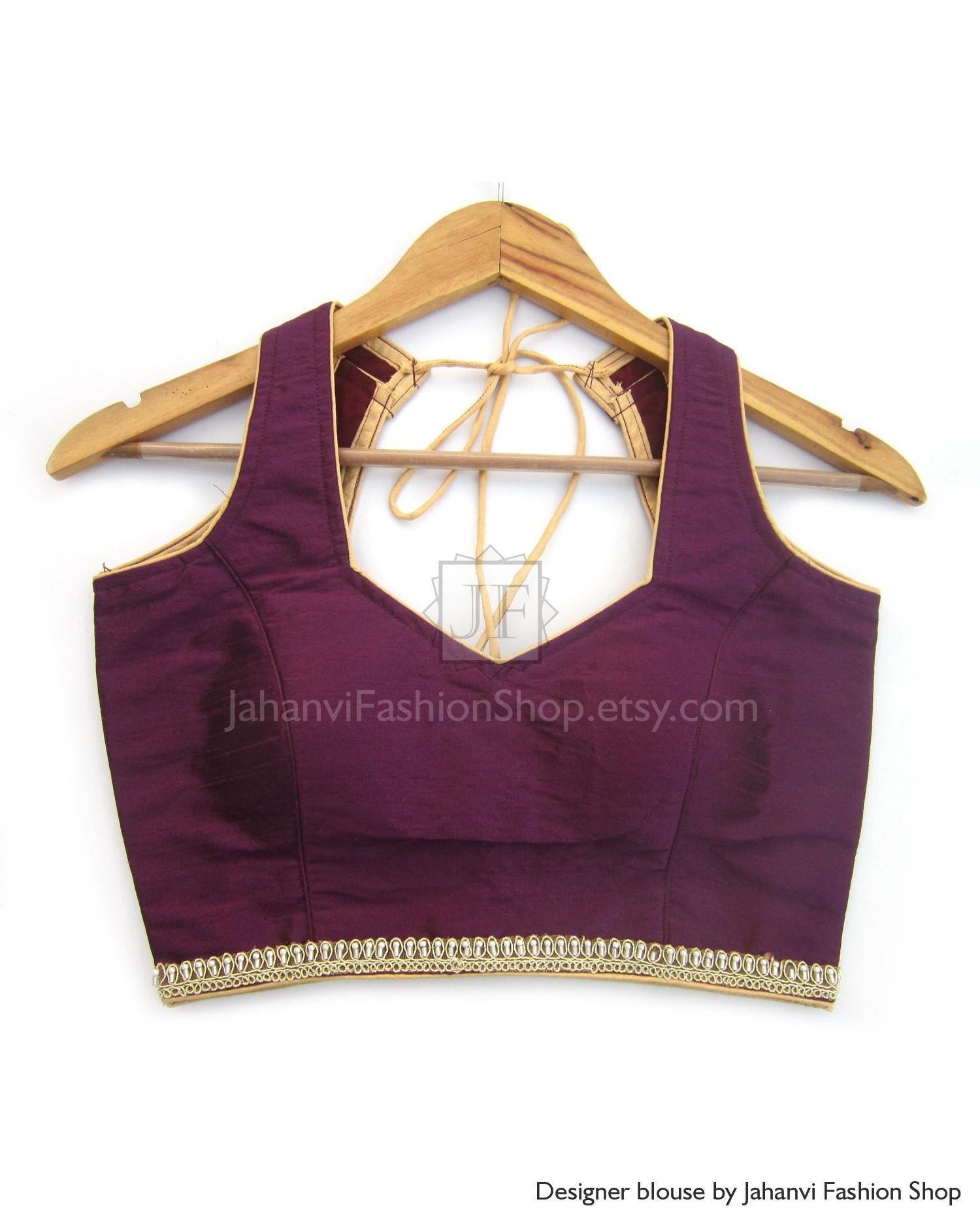 Semi Halter Neck Designer Saree Blouse: Pearl Lace, Sleeveless with Golden Edges