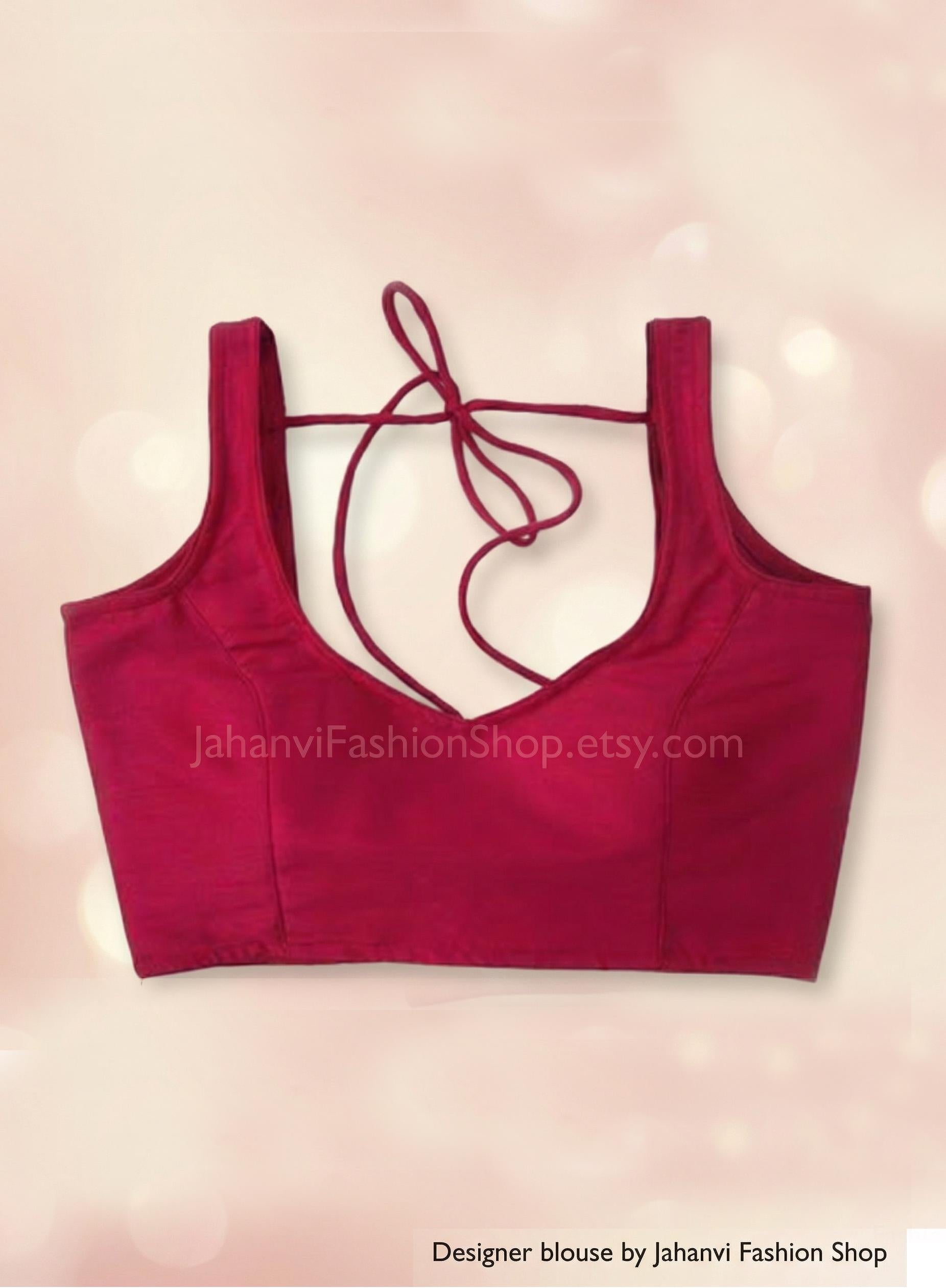 Saree Blouse: Wide Neck Sleeveless Style (Custom Fit, Soft Fabric)
