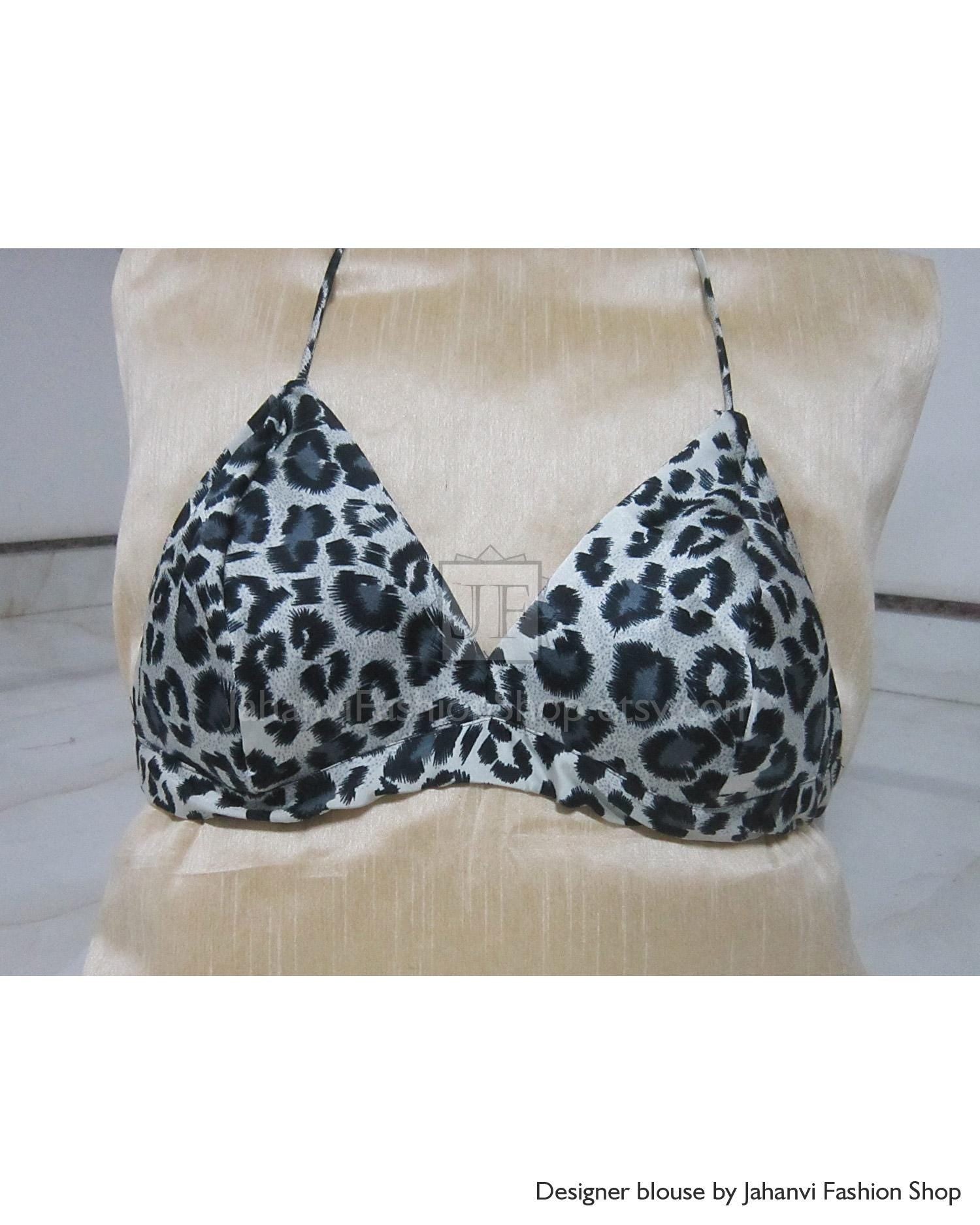 Leopard print halter crop bralette with tied neck straps and underbust bow detail