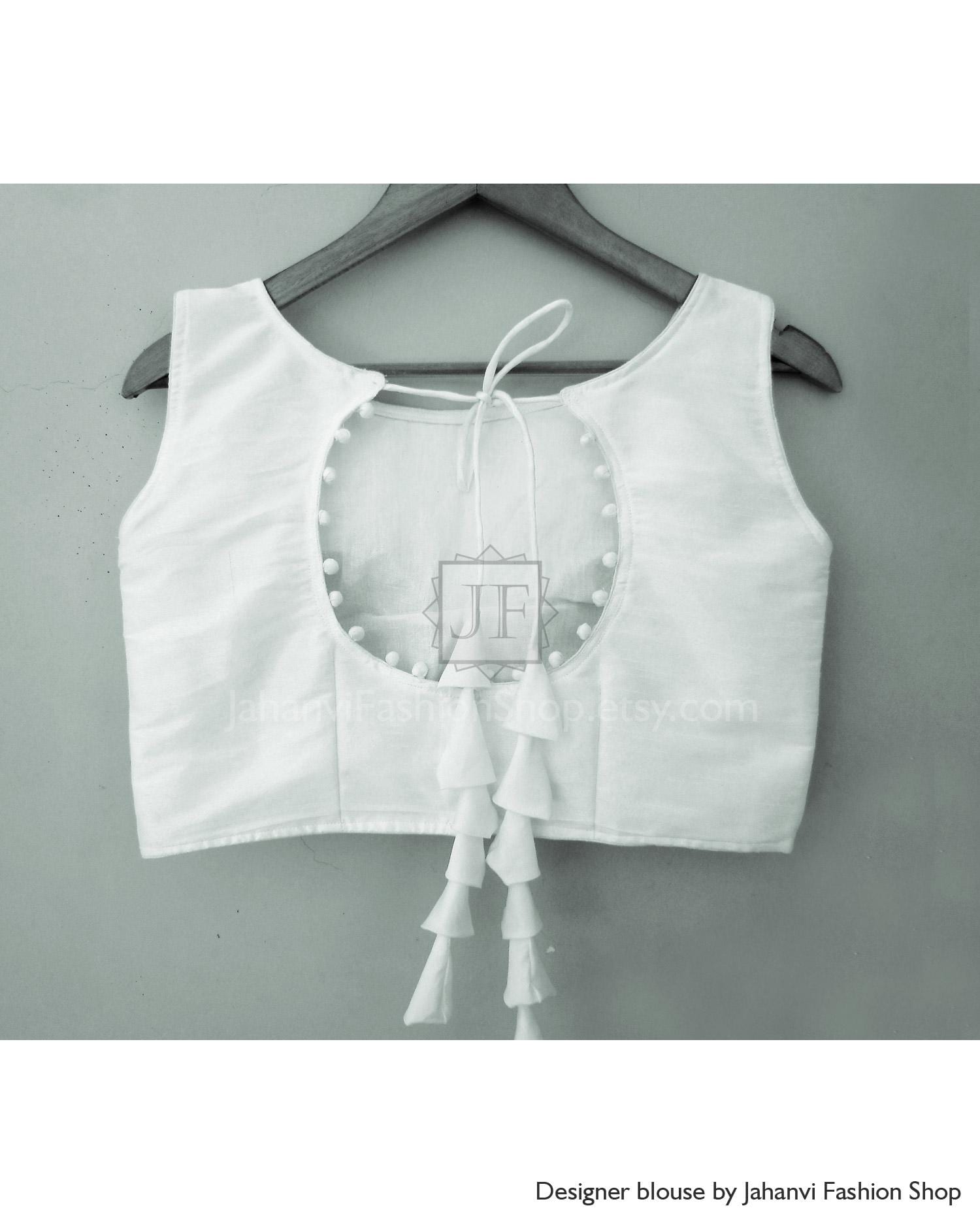 Boat Neck Silk Saree Blouse- Back Open, Tie on Shoulder