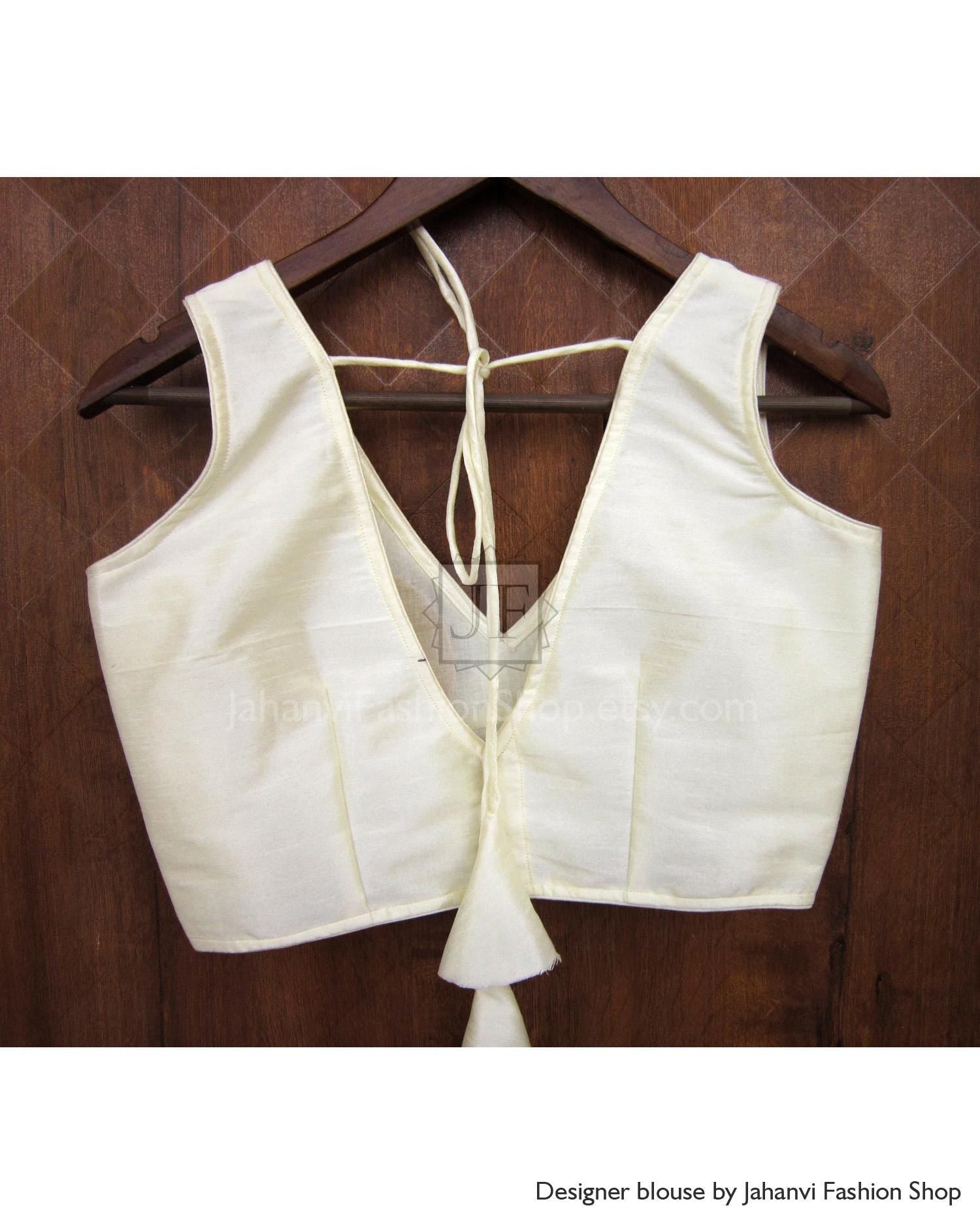 Deep V-Neck Saree Blouse: Custom Make to Order