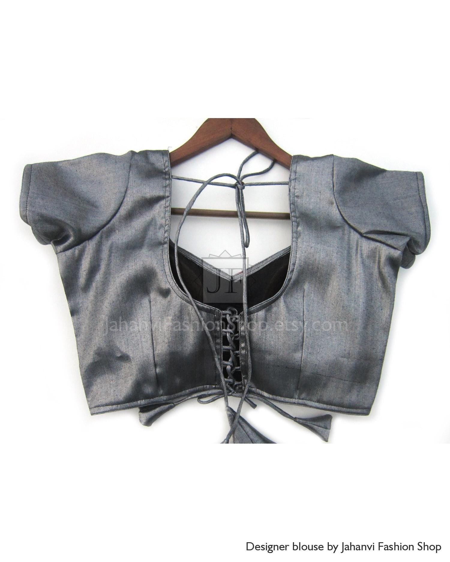 Indian Saree Blouse, Dupion Silk, Back Hook Loop Tie - Custom Made Sari Top