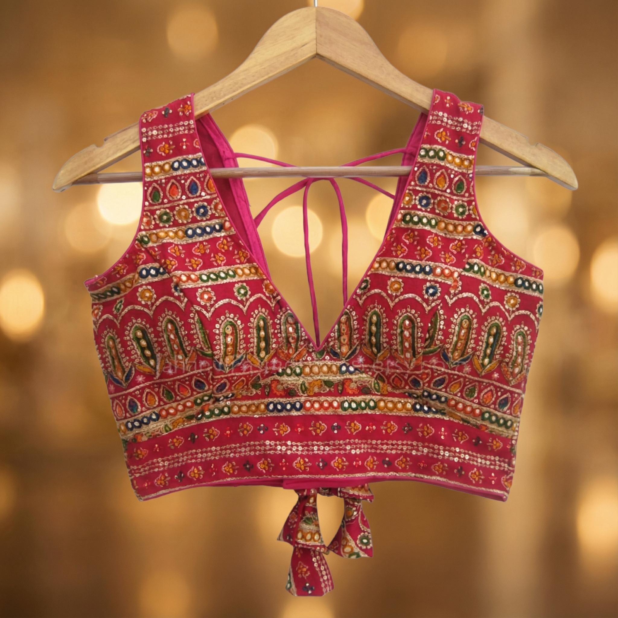Sabyasachi V-Neck Saree Blouse: Indian Lehenga Blouse, Party Wear Top