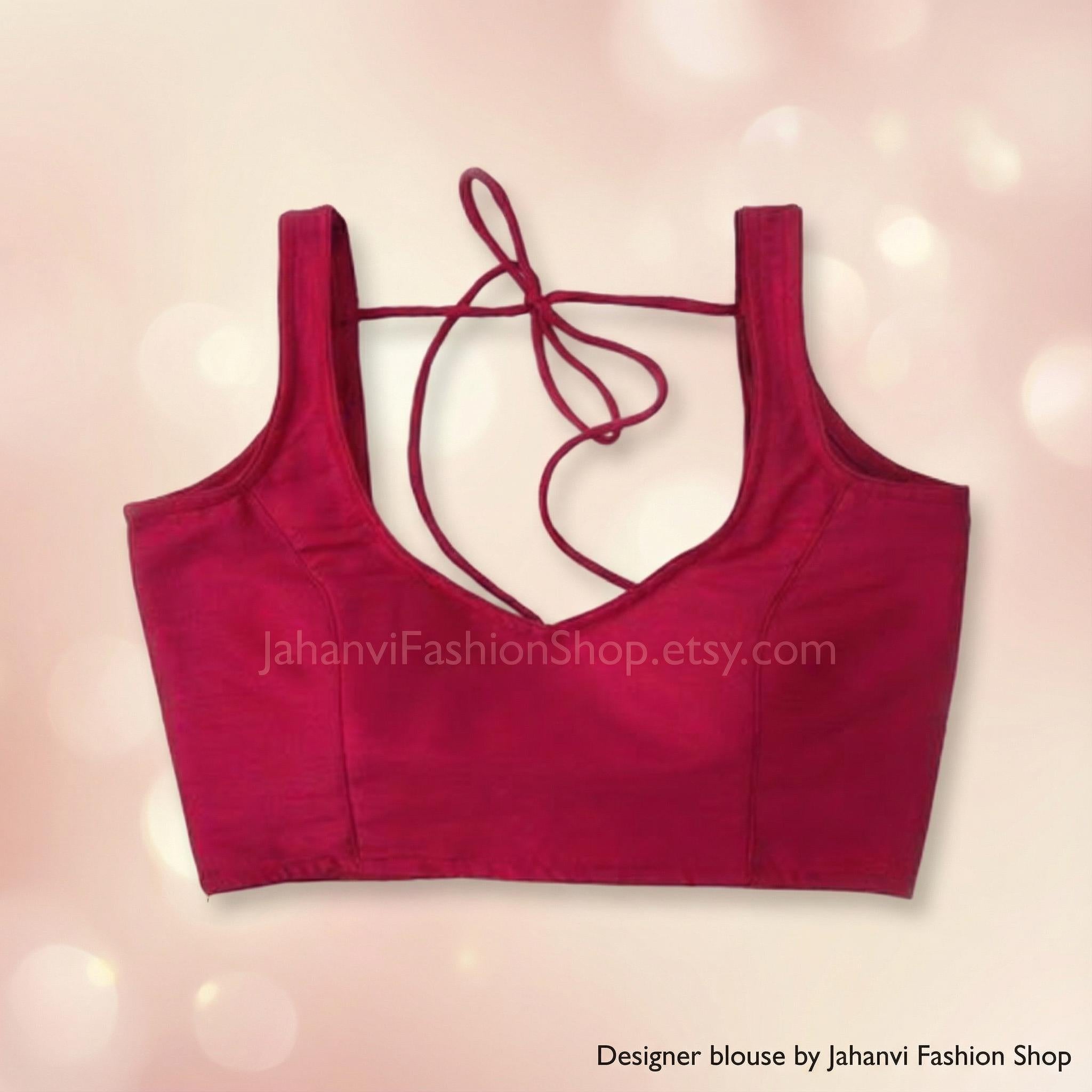 Saree Blouse: Wide Neck Sleeveless Style (Custom Fit, Soft Fabric)