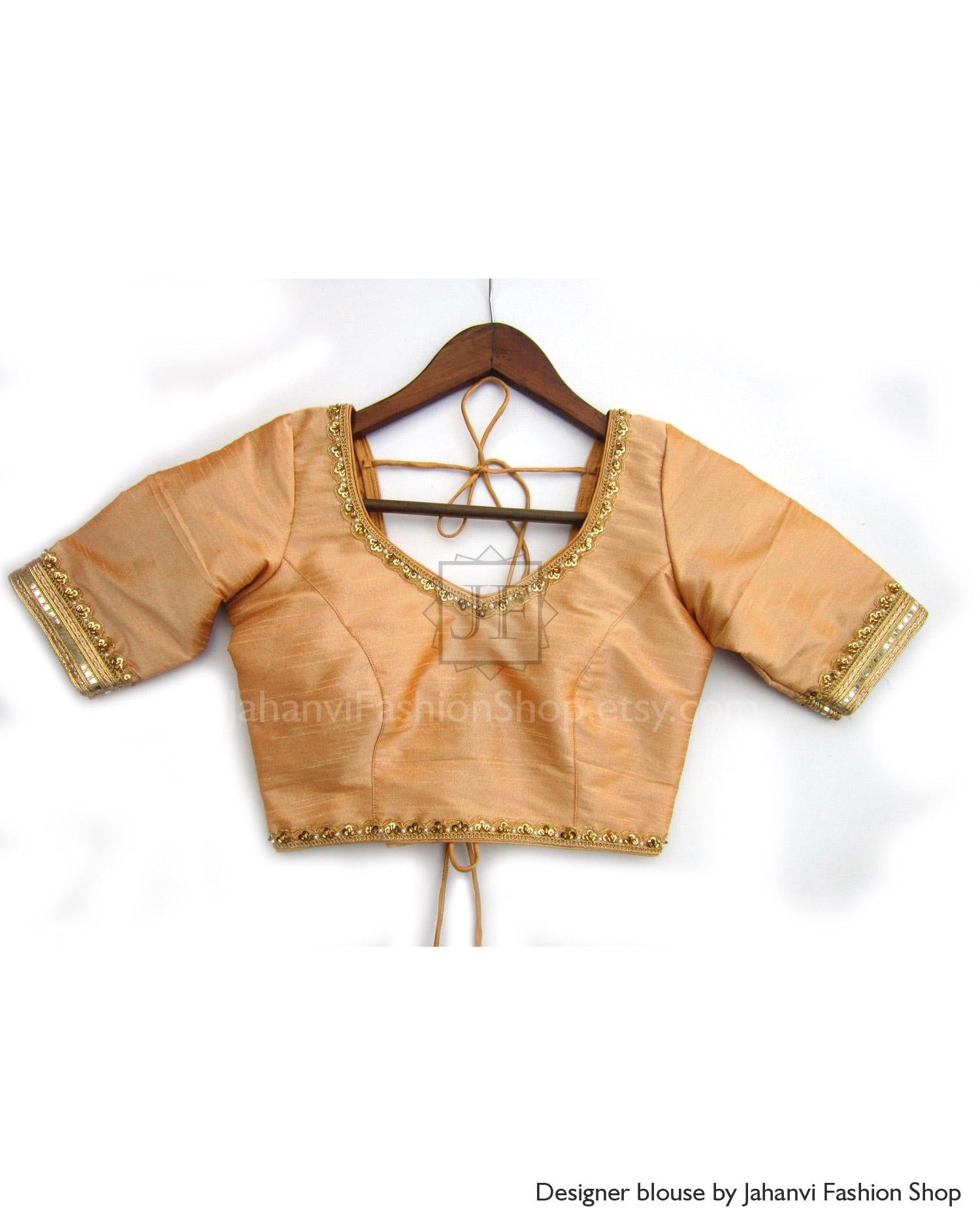 Bridal Heavy Golden Lace Saree Blouse: Sweetheart Neck Custom Made Top