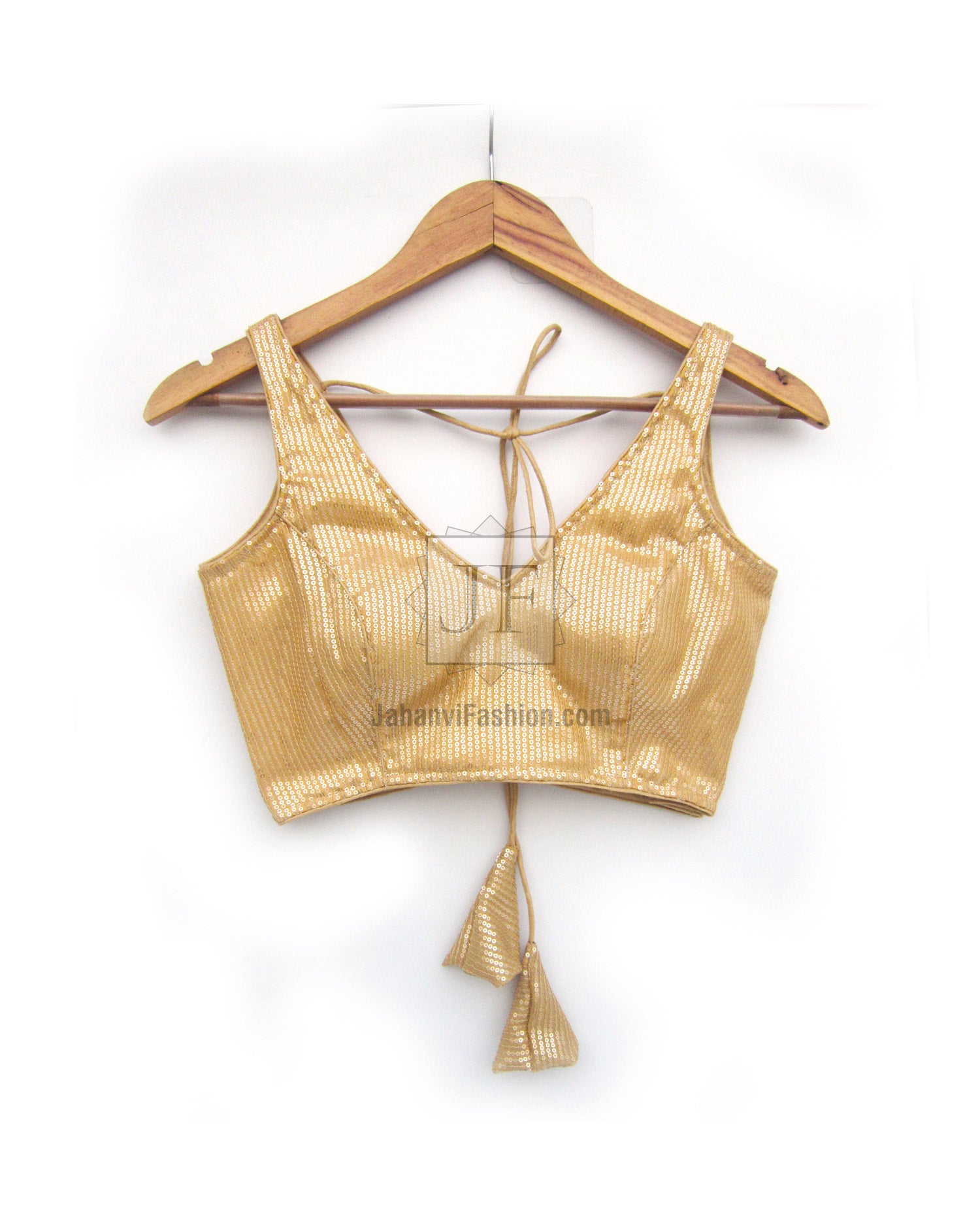V-neck Gold Glitter Sequin Saree Blouse: Stylish Bridal Readymade Top