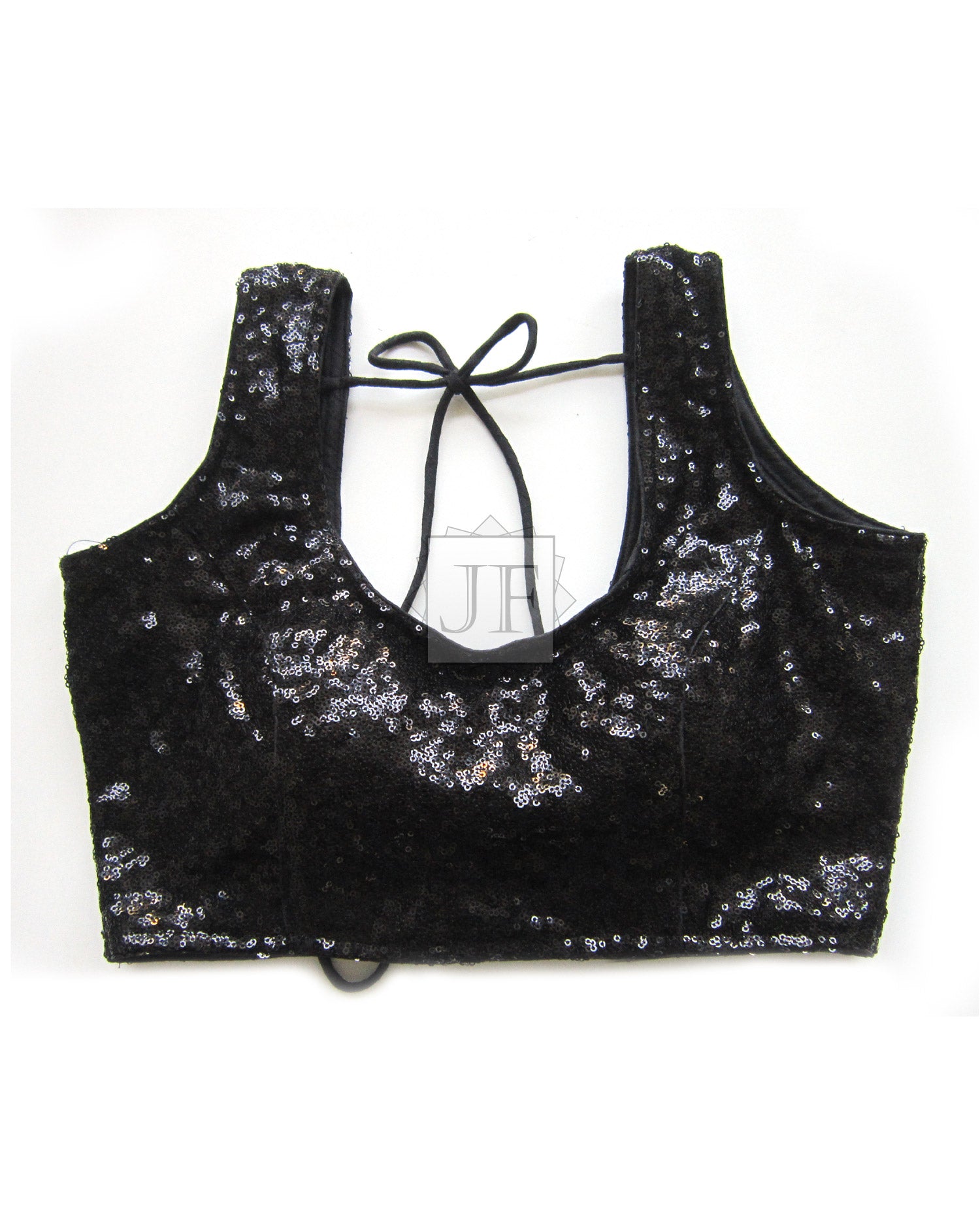Black Sequins Saree Blouse: Party Wear Crop Top, Padded, Back Hook