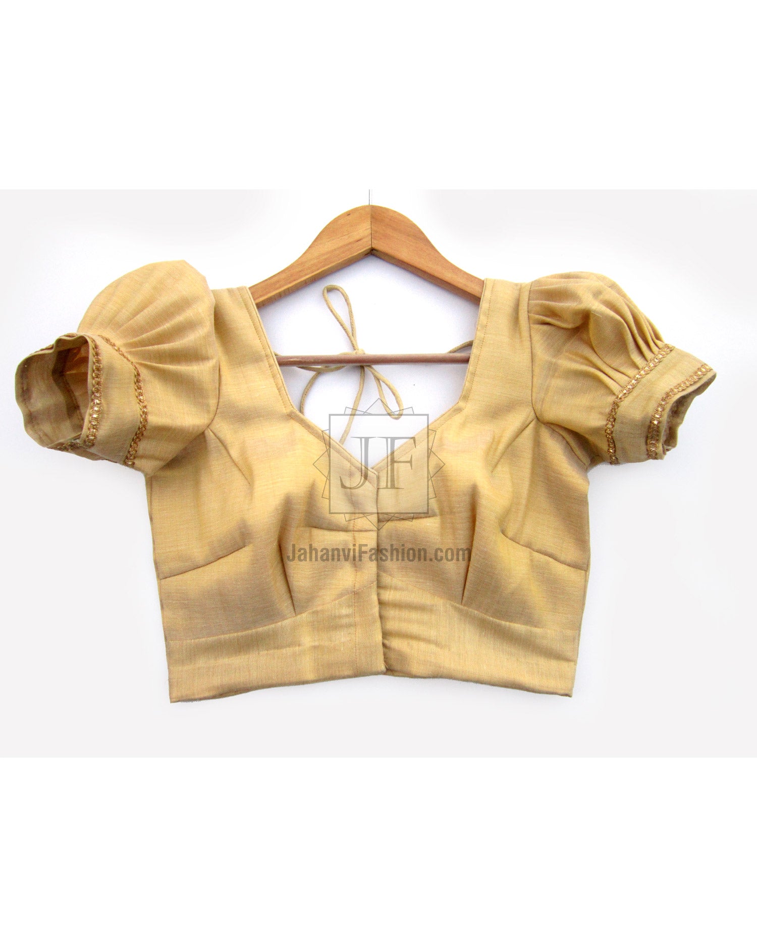 Golden Puff Sleeves Dart Style Blouse: Designer Party Wear Bridal Crop Top for Women