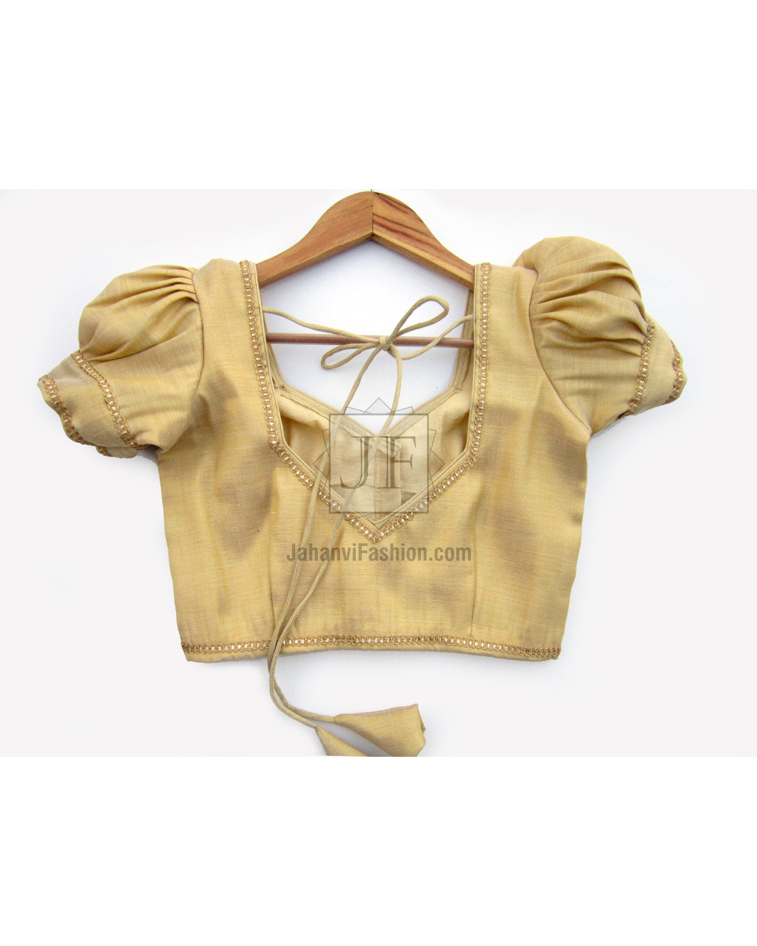 Golden Puff Sleeves Dart Style Blouse: Designer Party Wear Bridal Crop Top for Women