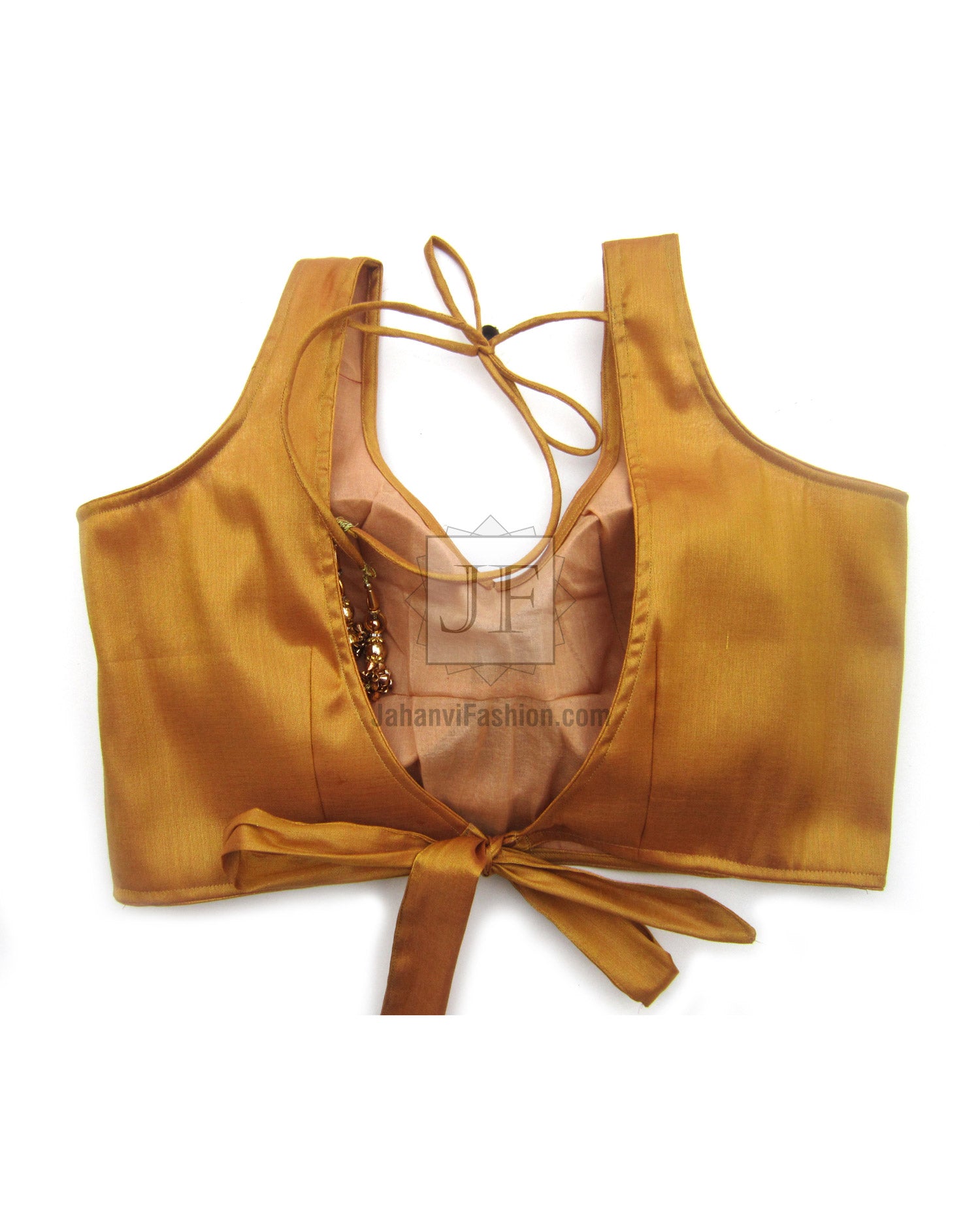 Golden Backless knob Tie Saree Blouse: Sleeveless Designer Party Wear Top for Women